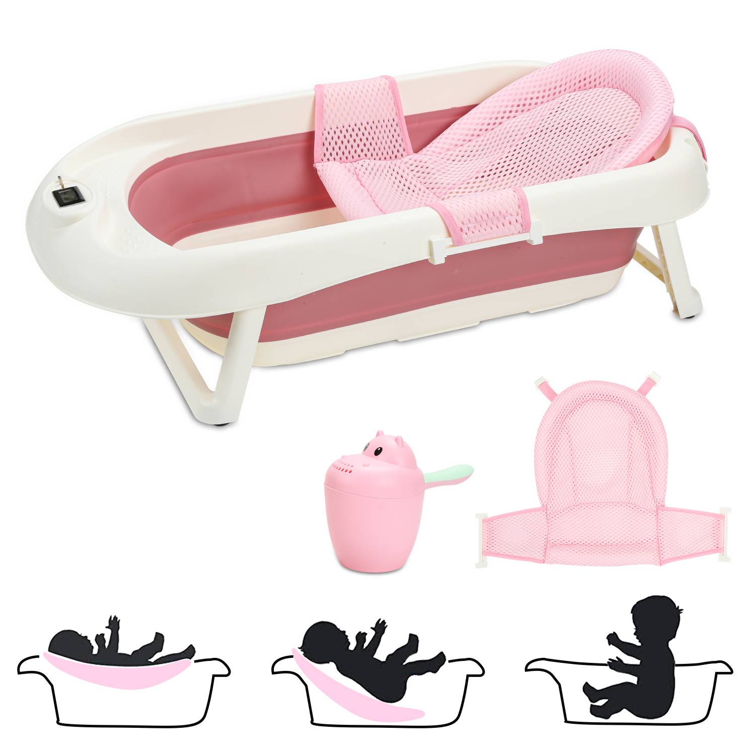 Faltbare Baby Badewanne 83cm Babybadewanne Anti Rutsch Badewanne für Baby,Rosa