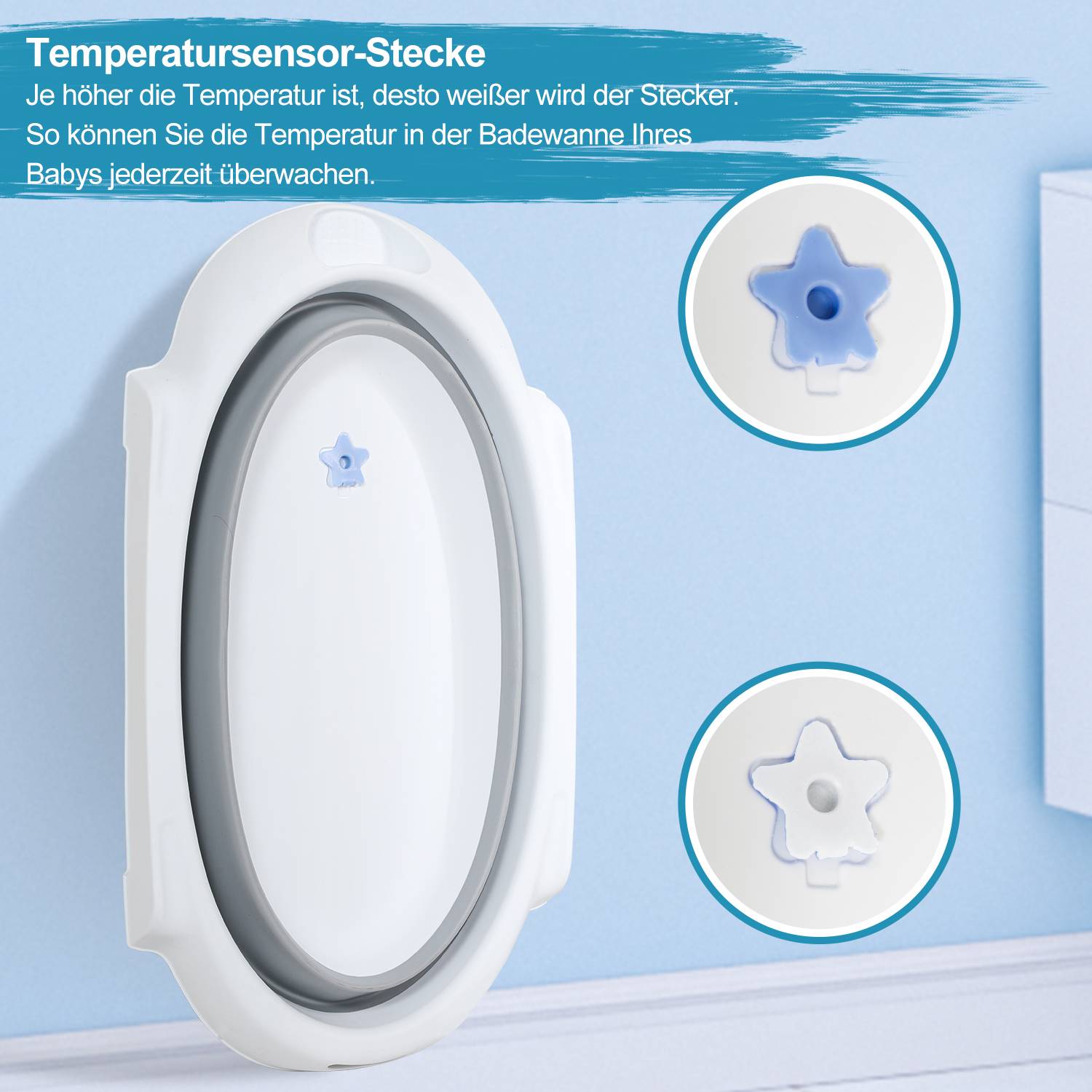 Babybadewanne mit Gestell 85cm - Baby Badewanne Faltbar mit Stöpsel&Badekissen,Grau