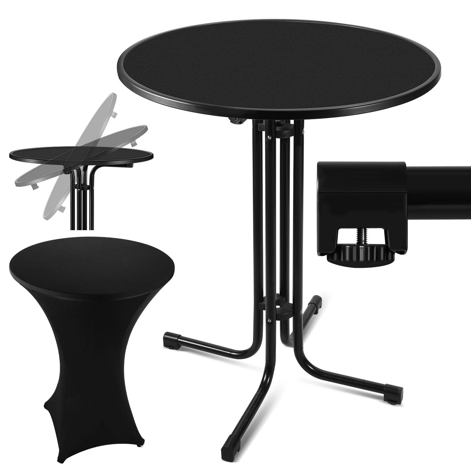 Stehtisch Klappbar Ø 80 cm Bistrotisch Partytisch Rund Schwarz Klapptisch, Outdoor