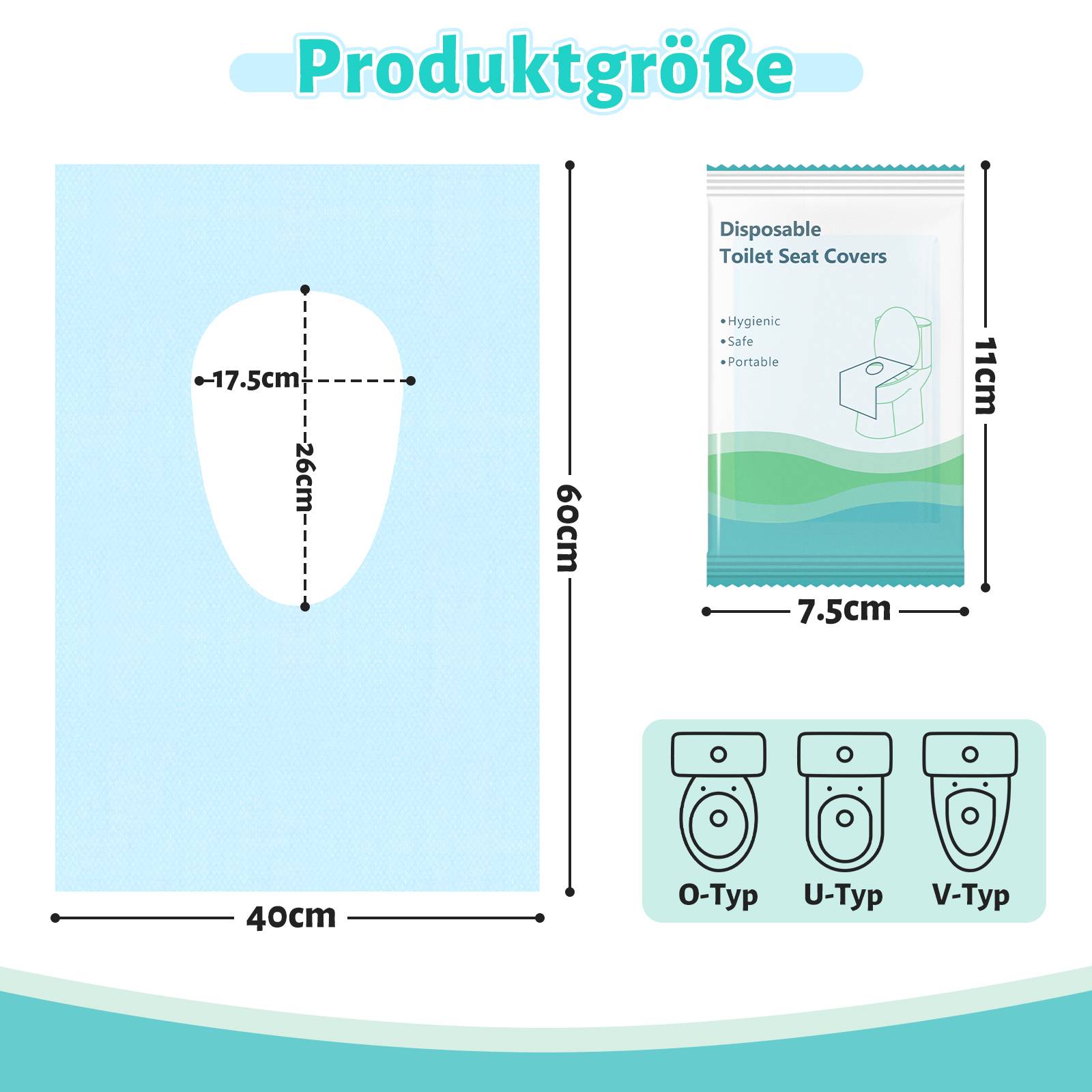 40 Stück Einweg-Reisesicherheit Spülbare Toilettensitzbezug Mattenkissen 60x40cm