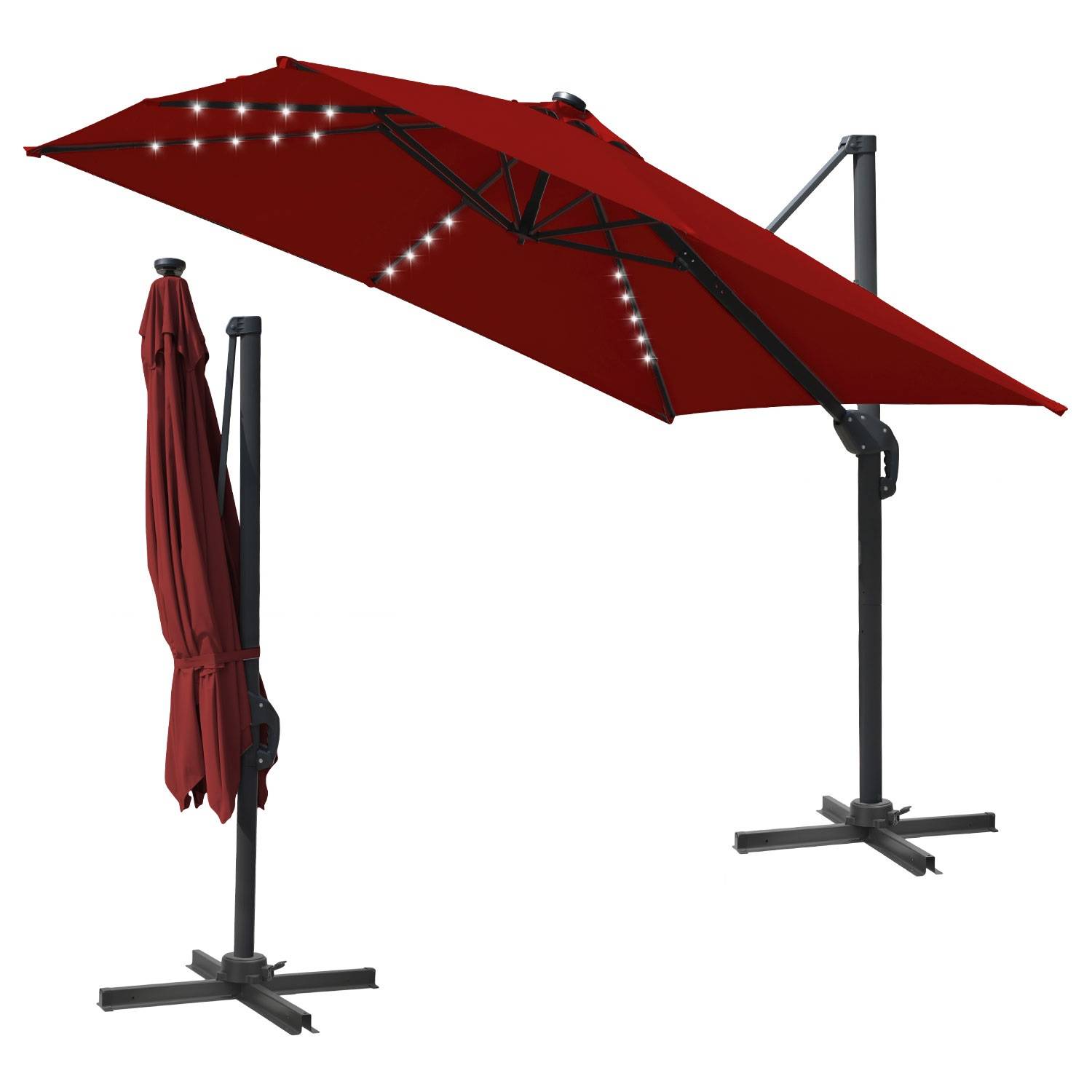 3M Sonnenschirm Quadrat Terrassenschirm mit Kurbel, UV50+ Schutz Rot