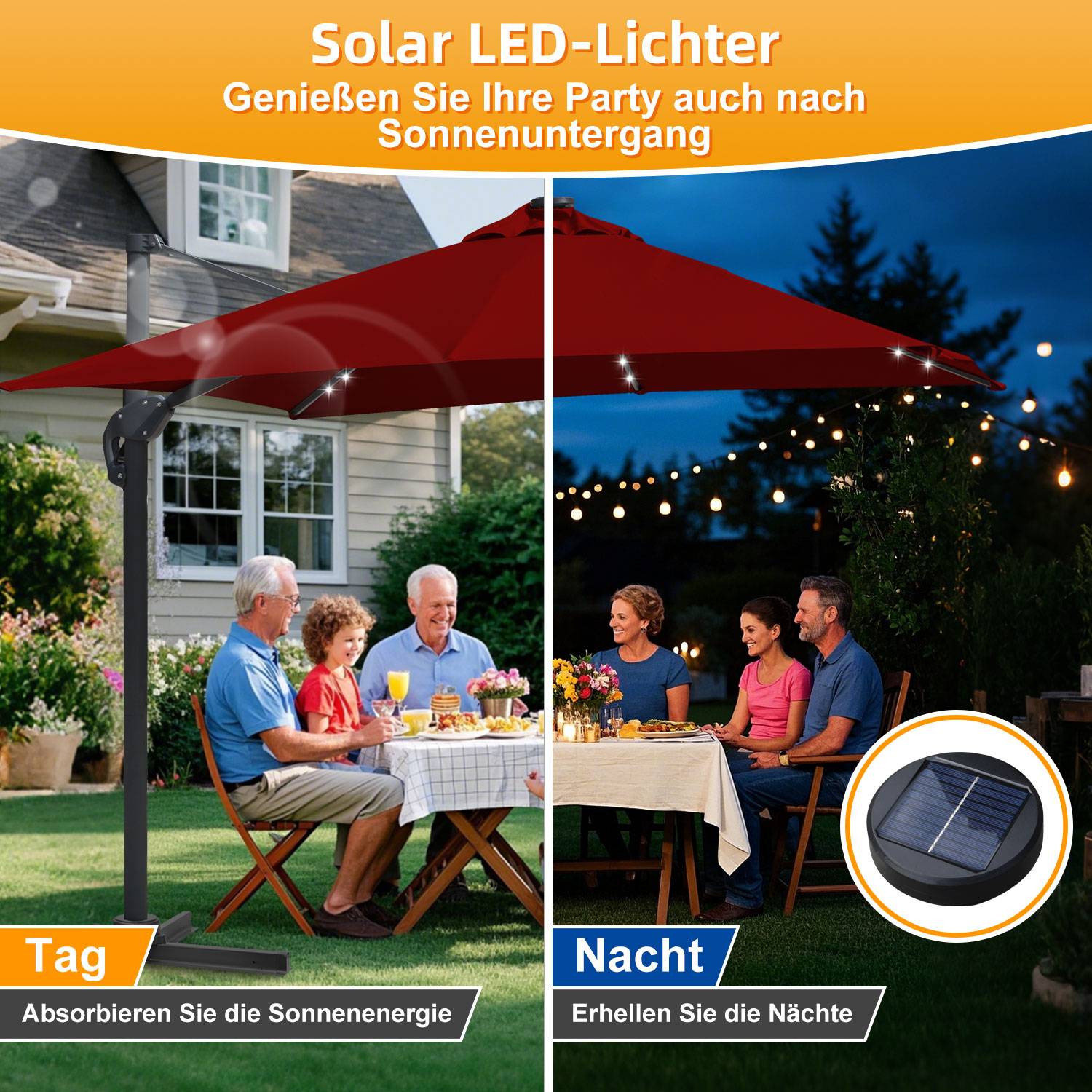 3M Sonnenschirm Quadrat Terrassenschirm mit Kurbel, UV50+ Schutz Rot
