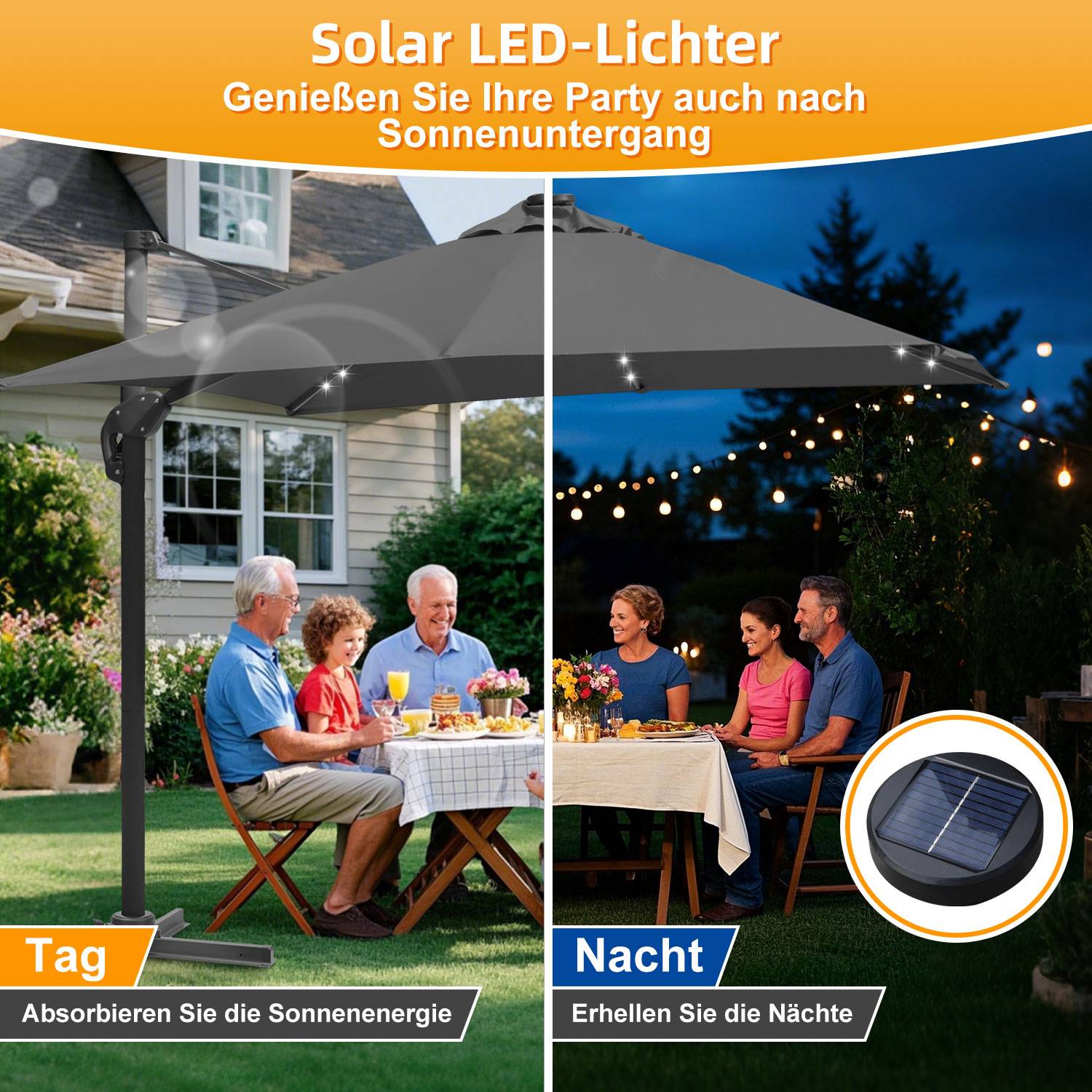 300 cm Sonnenschirm Gartenschirm mit Kurbel, Neigbar, UV50+ Grau