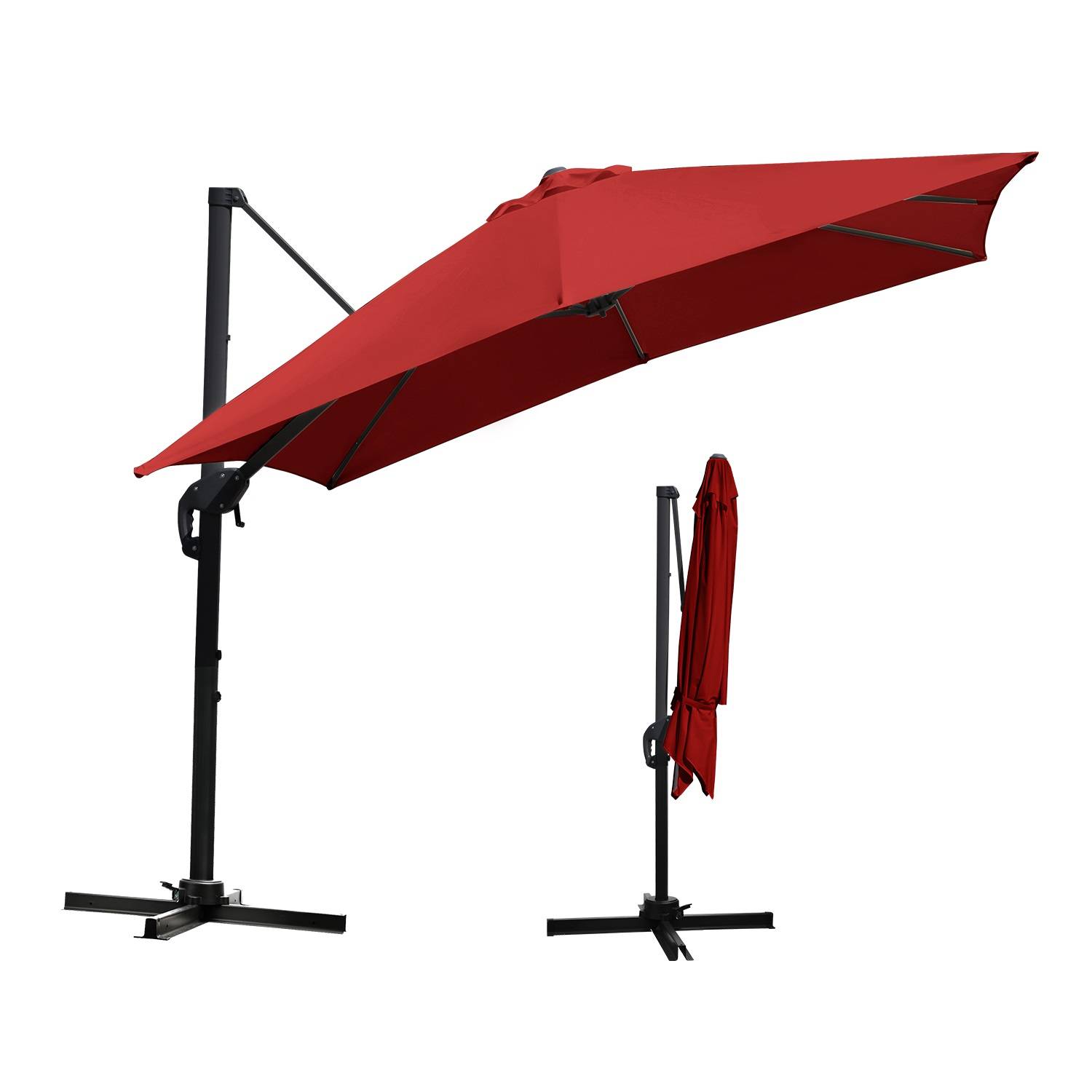 3M Sonnenschirm Quadrat Terrassenschirm mit Kurbel, UV50+ LED Rot