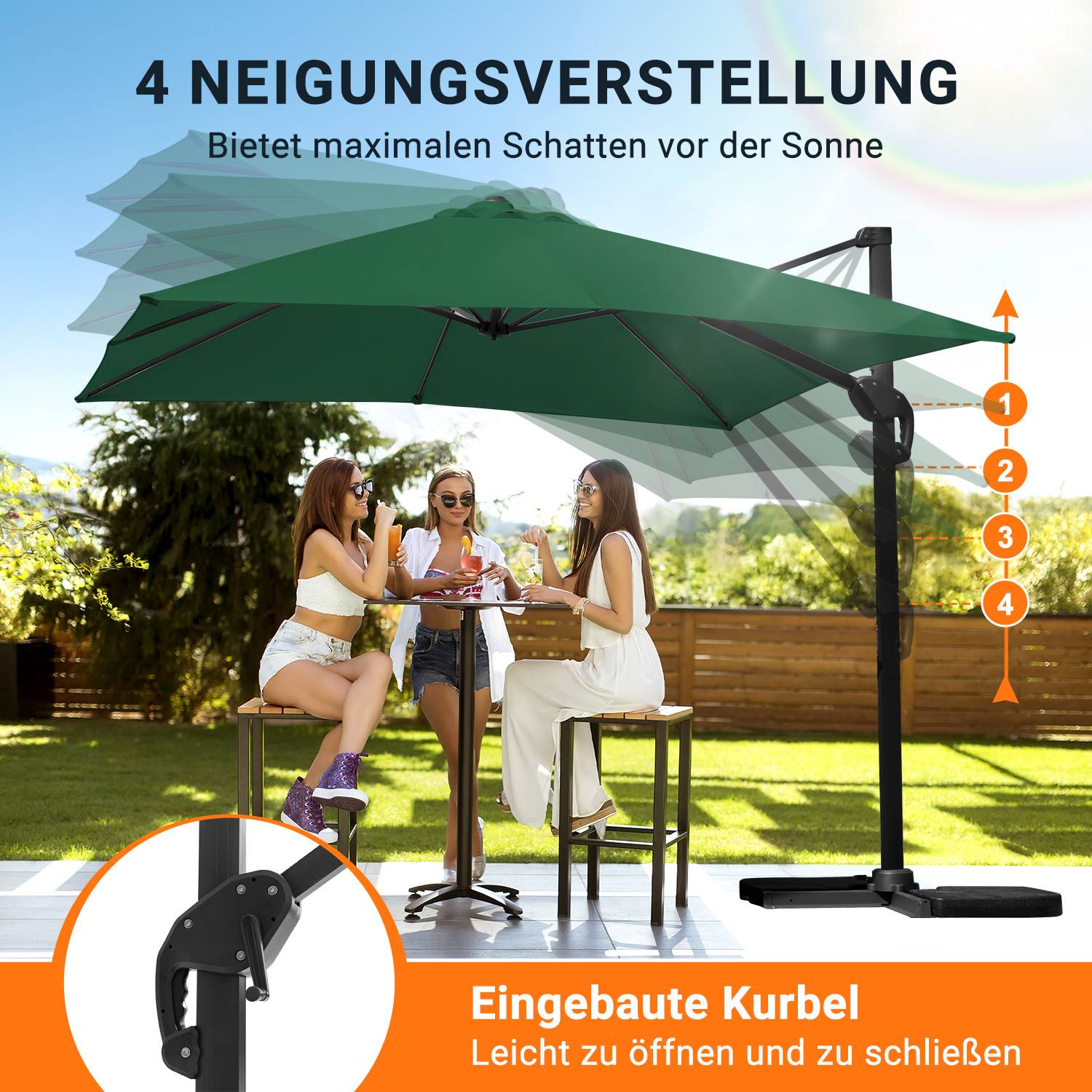 Sonnenschirm Beleuchtung Ampelschirm 300 cm Garten Schirm Pavillon UV50+ Grün