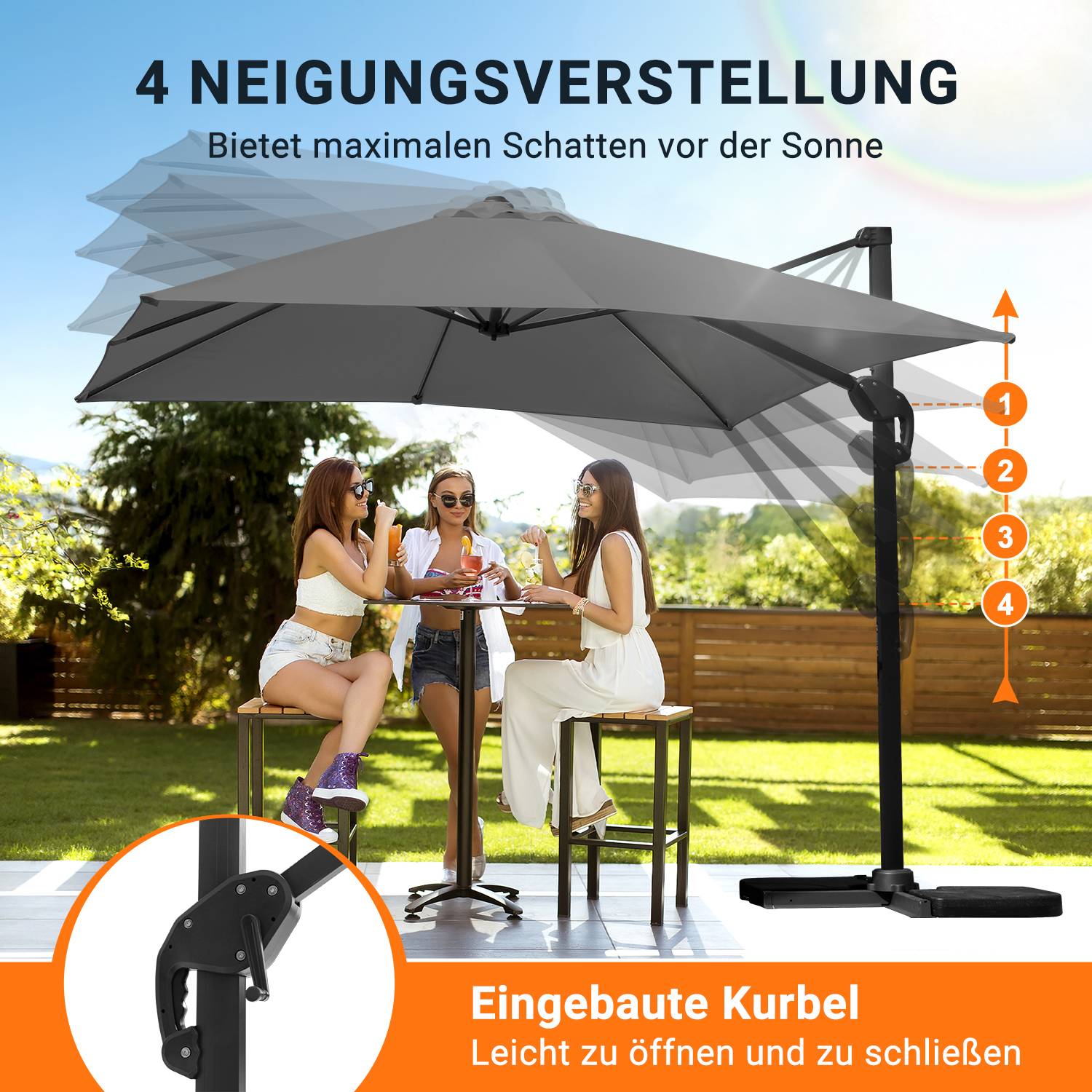 Sonnenschirm Beleuchtung Ampelschirm 300 cm Garten Schirm Pavillon UV50+ Grau