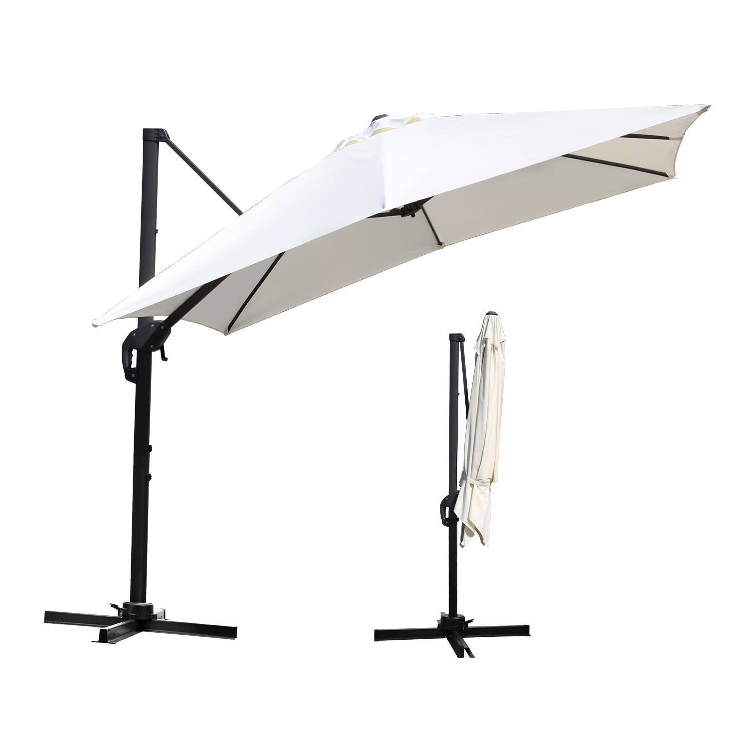 3M Sonnenschirm Quadrat Terrassenschirm mit Kurbel, UV50+ LED Beige