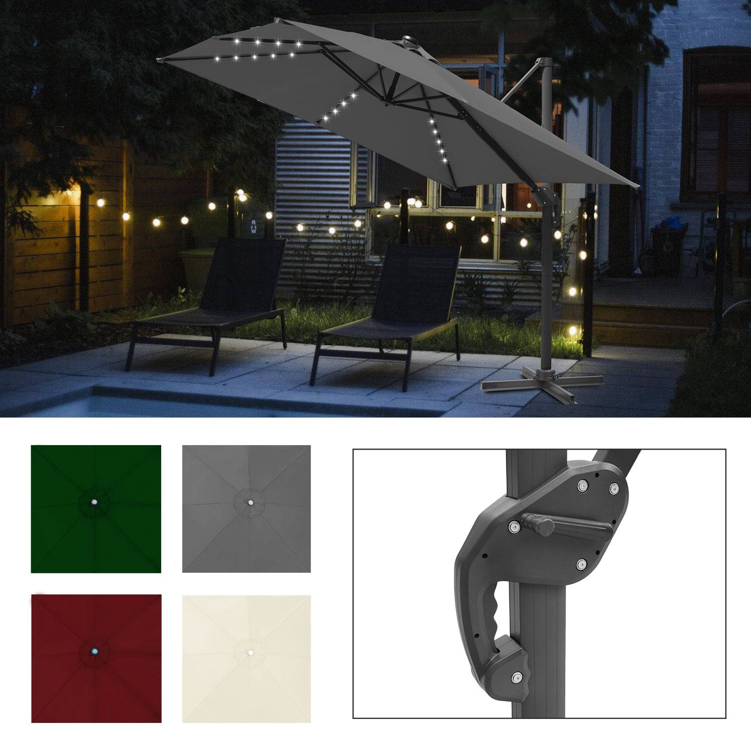 300 cm Sonnenschirm Gartenschirm mit Kurbel, Neigbar, UV50+ Grau