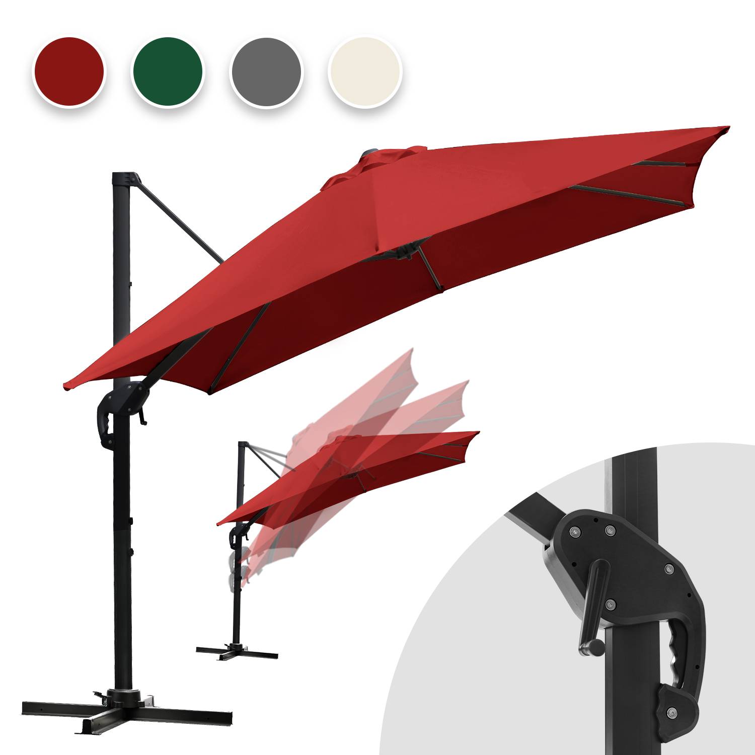 300 cm Sonnenschirm Gartenschirm mit Kurbel, Neigbar, UV50+ LED Rot