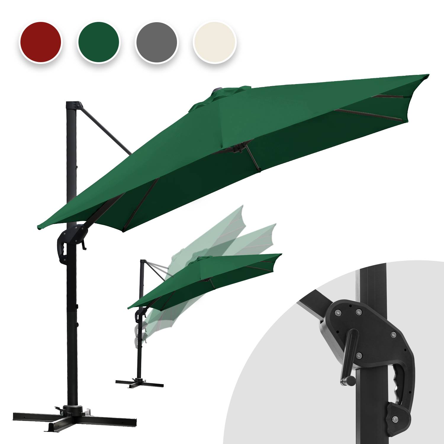 300 cm Sonnenschirm Gartenschirm mit Kurbel, Neigbar, UV50+ LED Grün