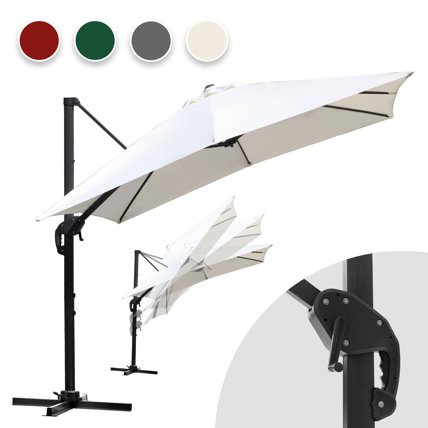 300 cm Sonnenschirm Gartenschirm mit Kurbel, Neigbar, UV50+ LED Beige