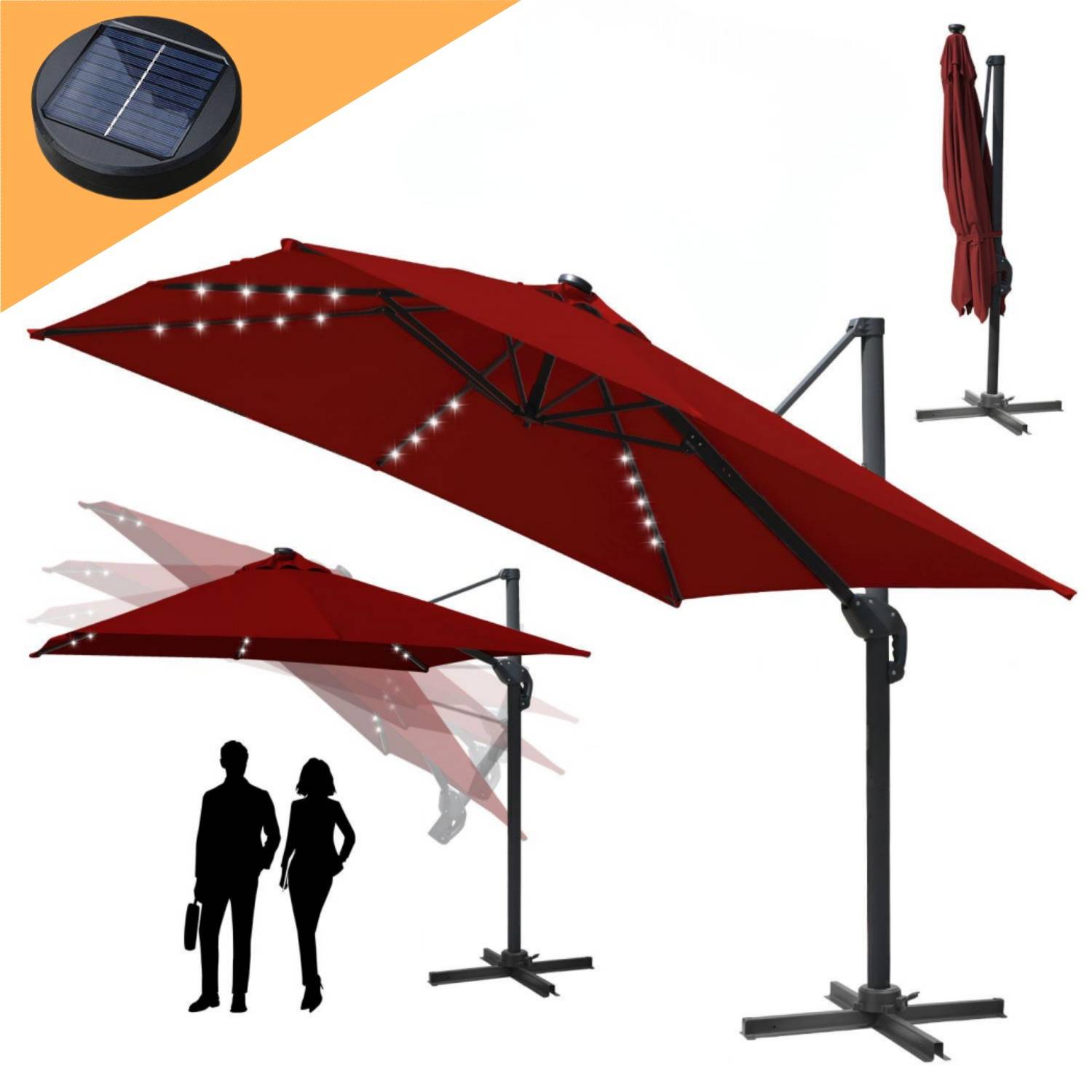 Sonnenschirm mit LED Beleuchtung Ampelschirm 300 cm Garten Schirm Pavillon - Rot