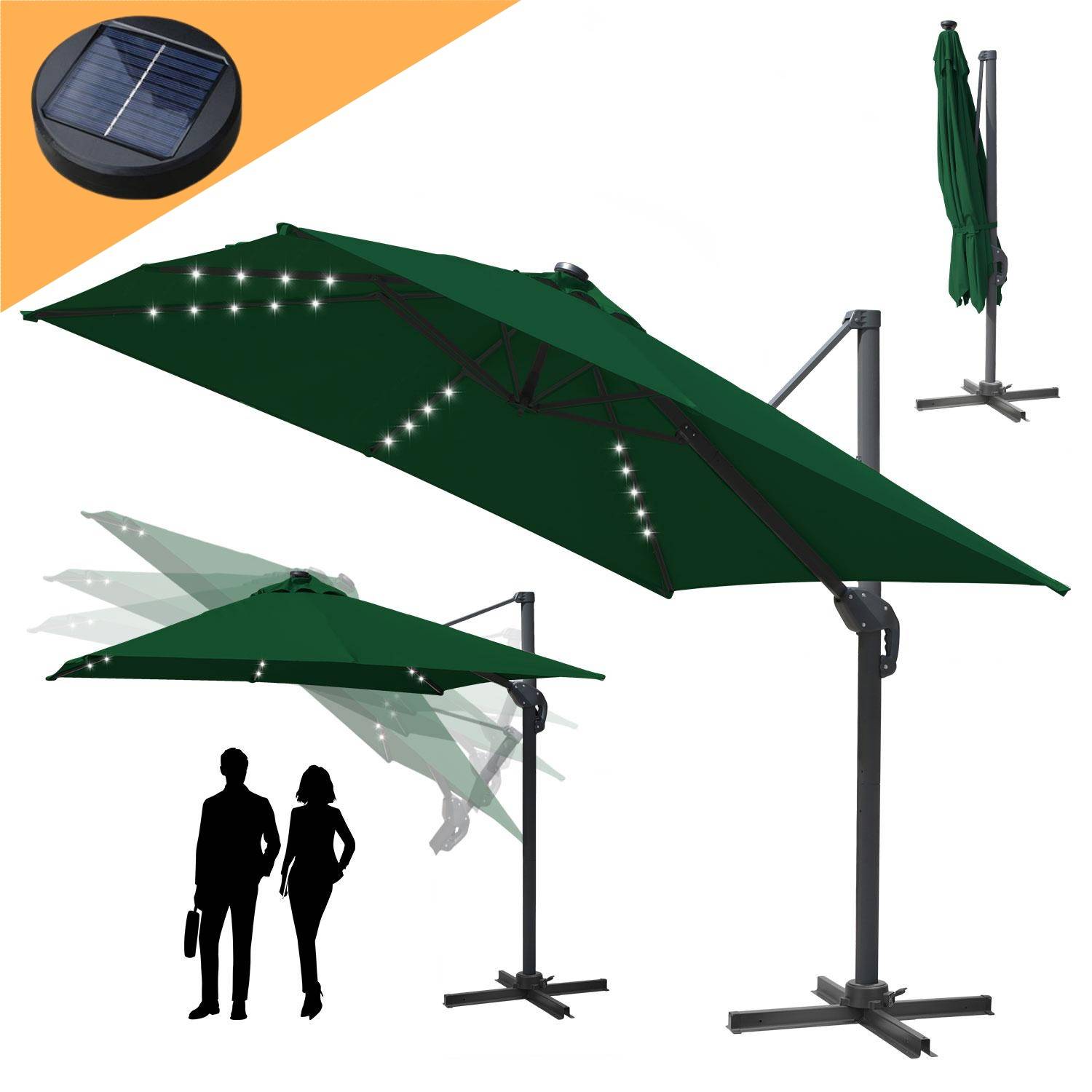 Sonnenschirm mit LED Beleuchtung Ampelschirm 300 cm Garten Schirm Pavillon - Grün
