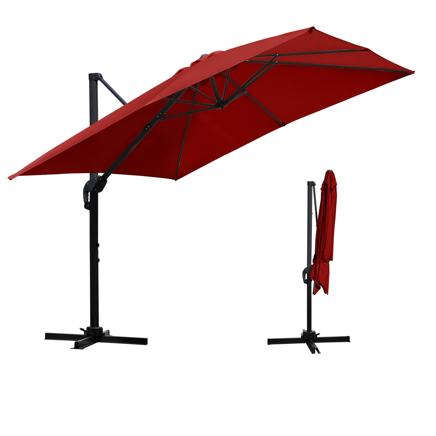 Sonnenschirm Beleuchtung Ampelschirm 300 cm Garten Schirm Pavillon UV50+ Rot