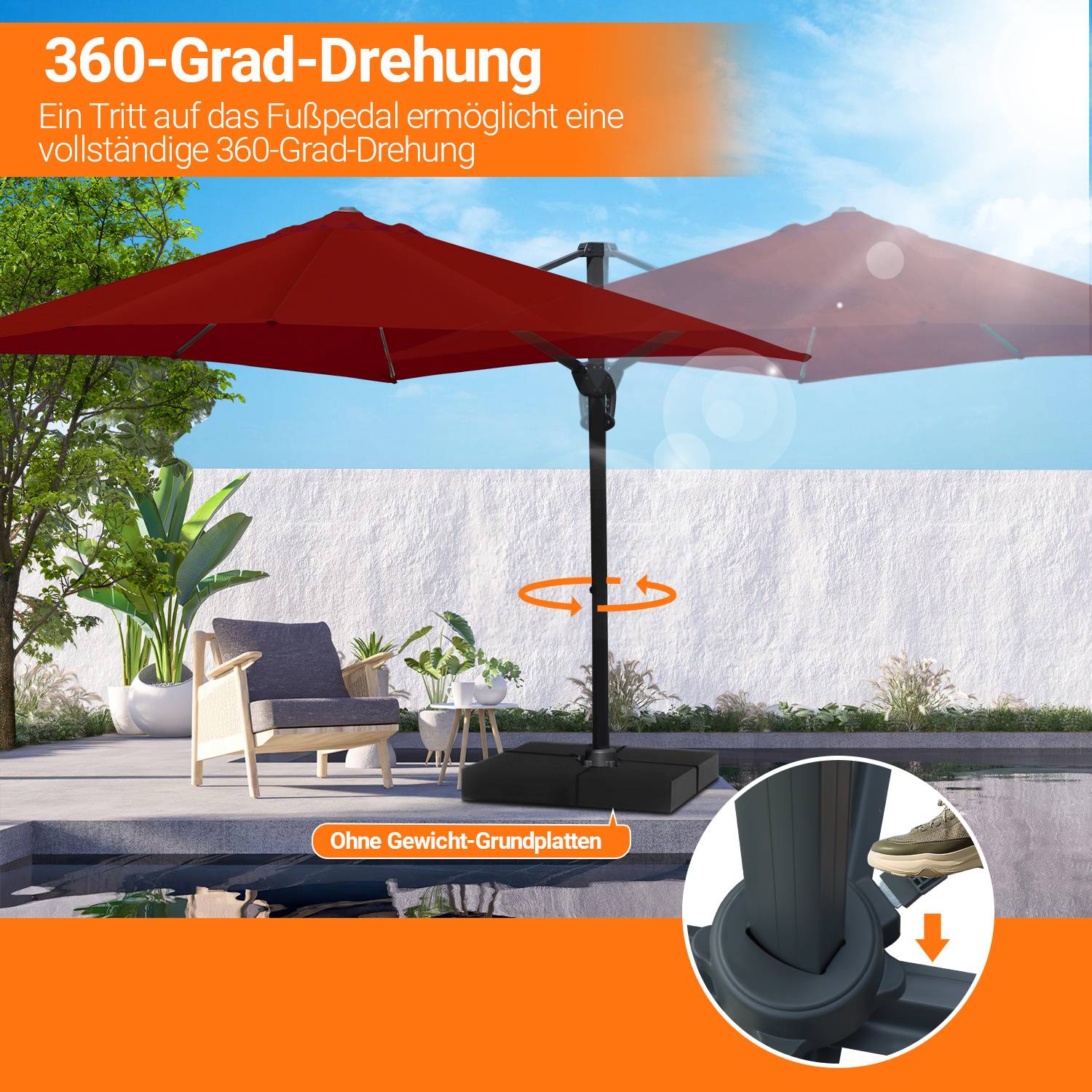 Sonnenschirm Beleuchtung Ampelschirm 300 cm Garten Schirm Pavillon UV50+ Rot