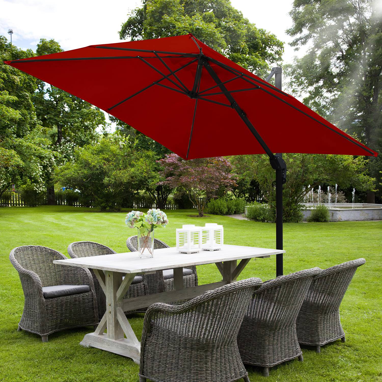 Sonnenschirm Beleuchtung Ampelschirm 300 cm Garten Schirm Pavillon UV50+ Rot