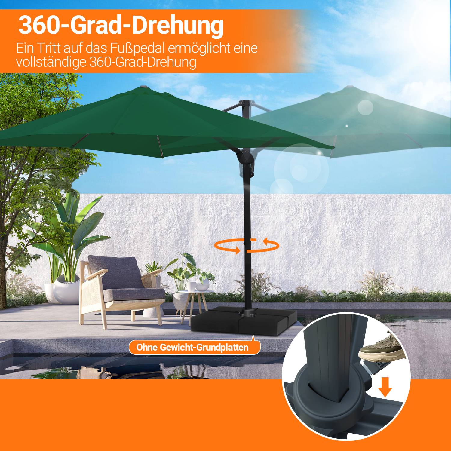 Sonnenschirm Beleuchtung Ampelschirm 300 cm Garten Schirm Pavillon UV50+ Grün