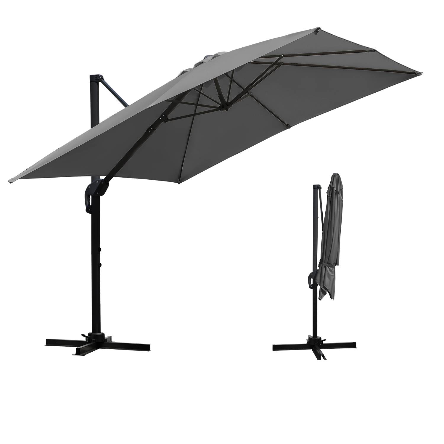 Sonnenschirm Beleuchtung Ampelschirm 300 cm Garten Schirm Pavillon UV50+ Grau