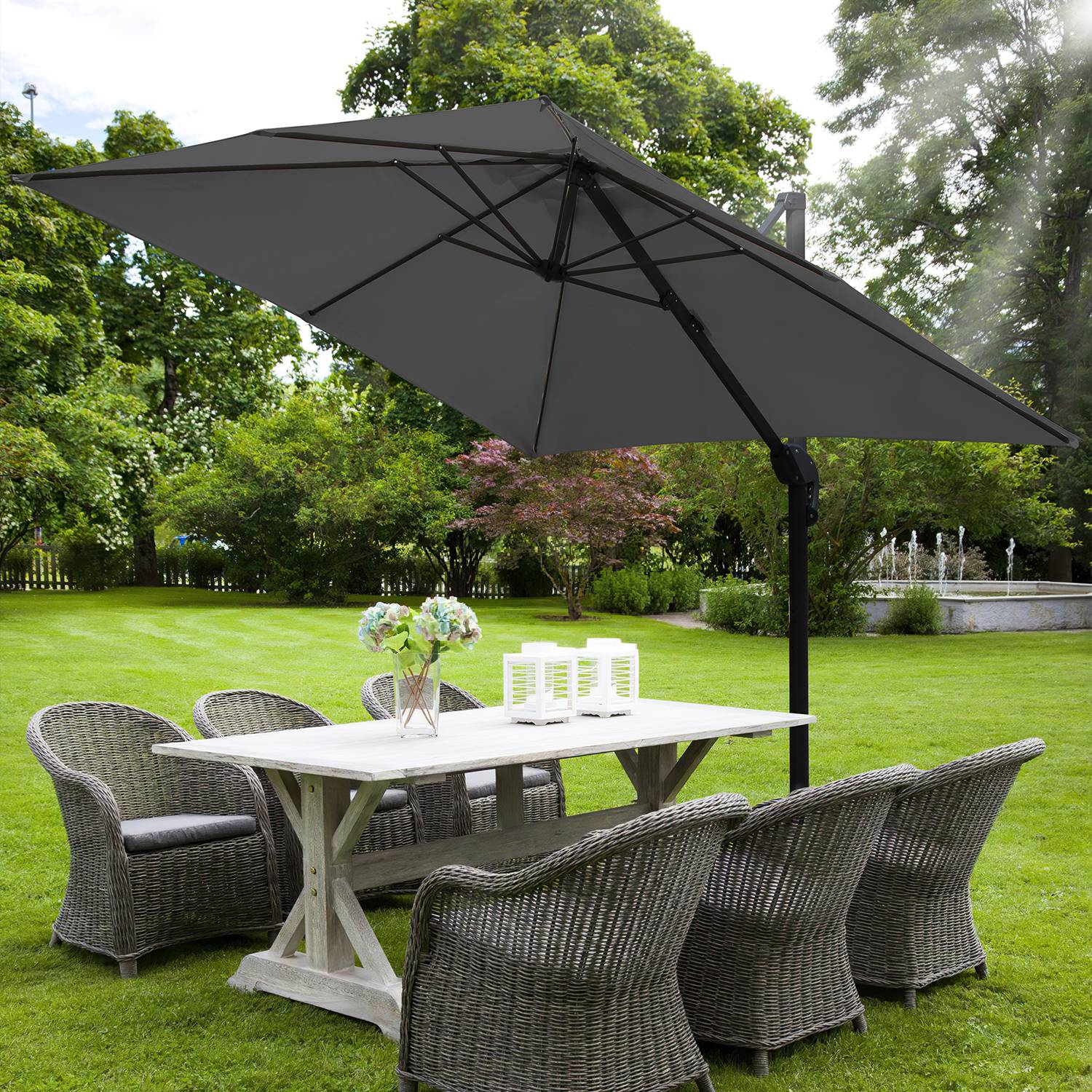 Sonnenschirm Beleuchtung Ampelschirm 300 cm Garten Schirm Pavillon UV50+ Grau