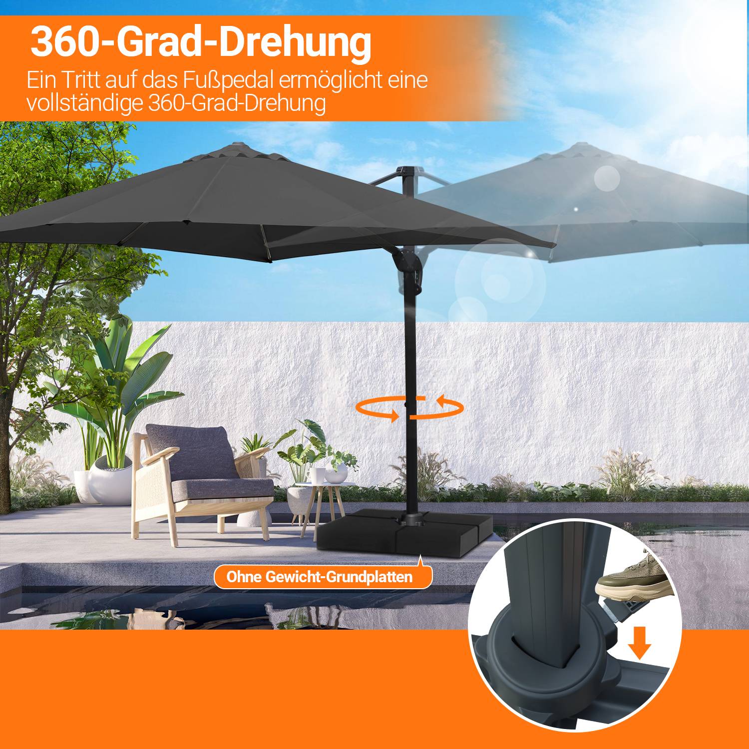 Sonnenschirm Beleuchtung Ampelschirm 300 cm Garten Schirm Pavillon UV50+ Grau