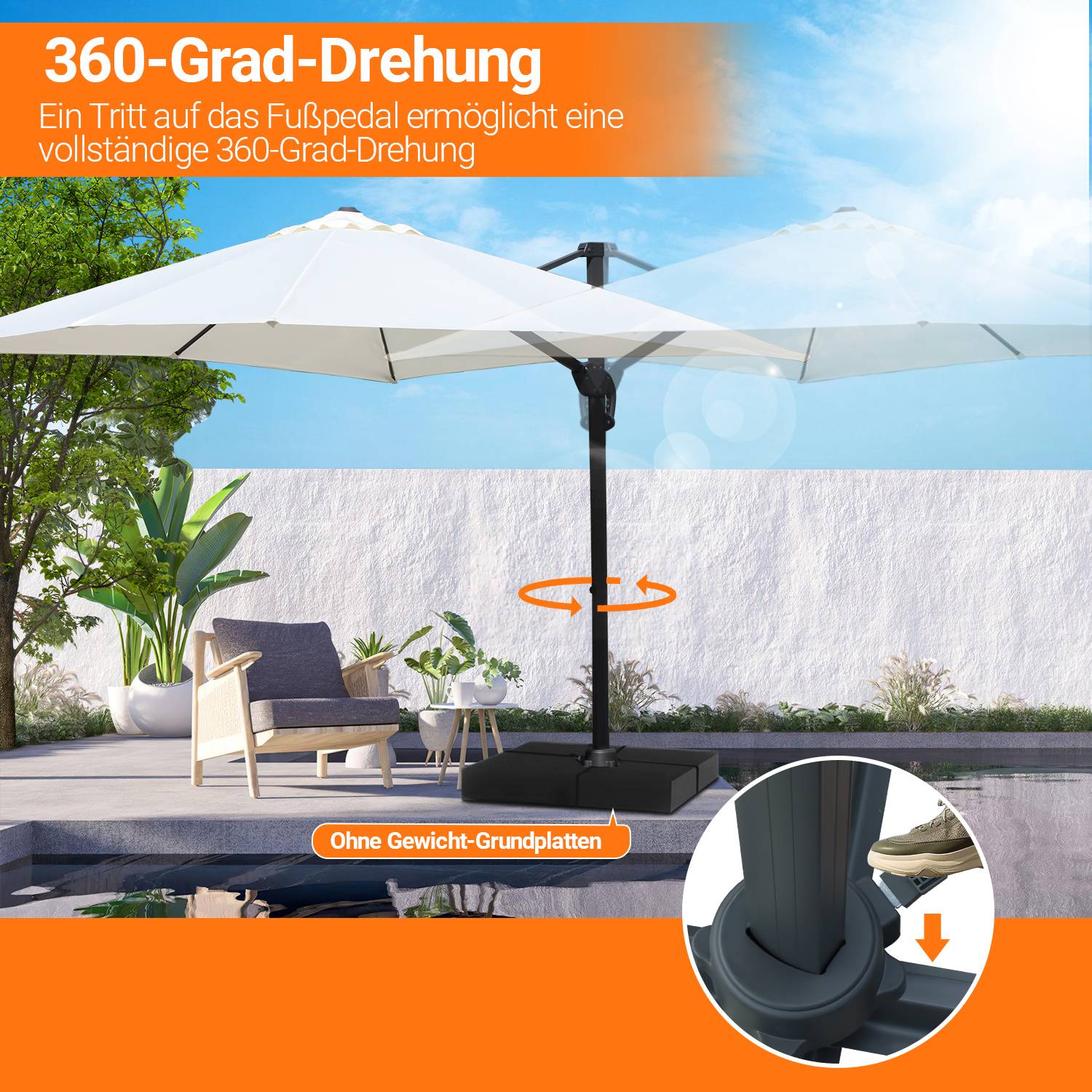 Sonnenschirm Beleuchtung Ampelschirm 300 cm Garten Schirm Pavillon UV50+ Beige