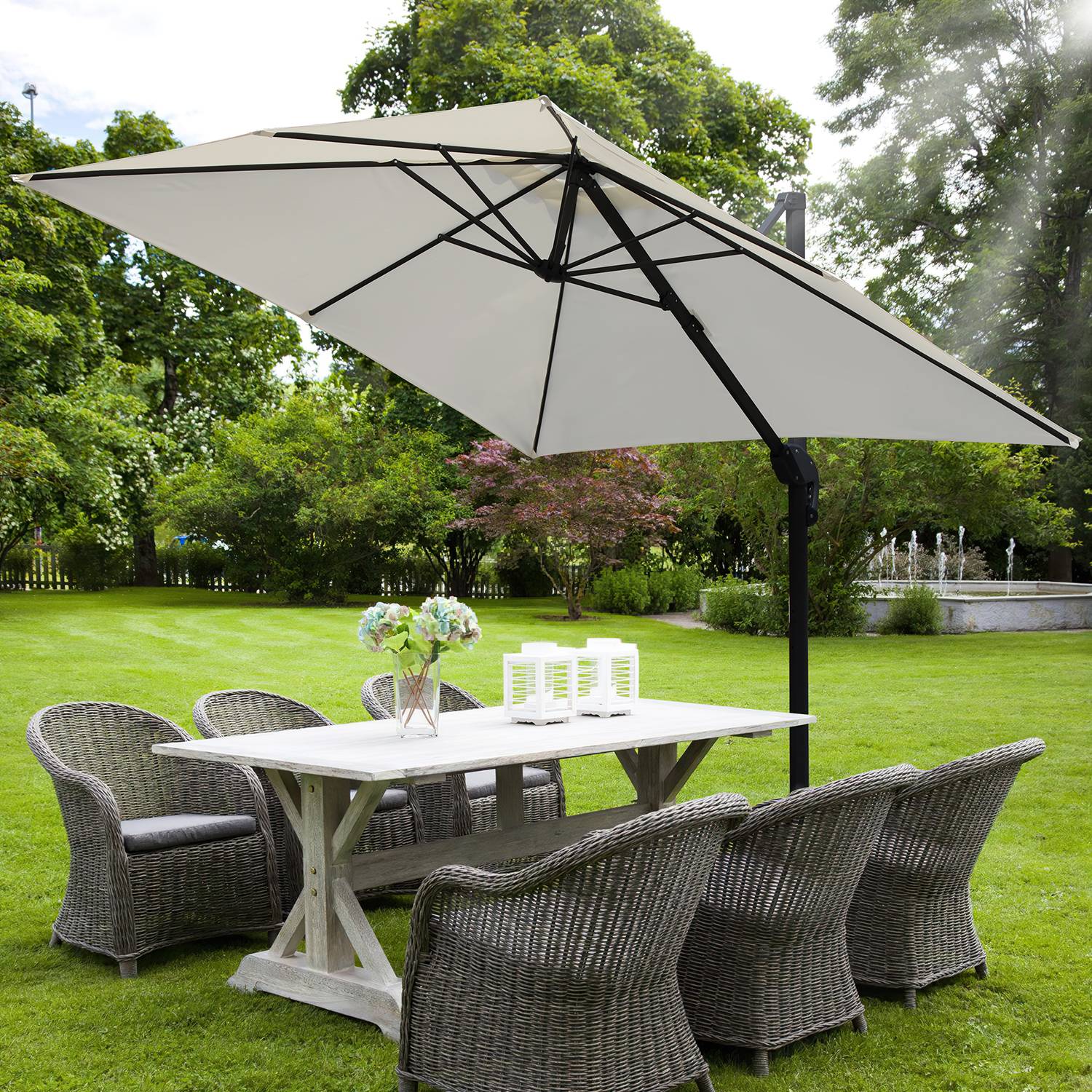 Sonnenschirm Beleuchtung Ampelschirm 300 cm Garten Schirm Pavillon UV50+ Beige
