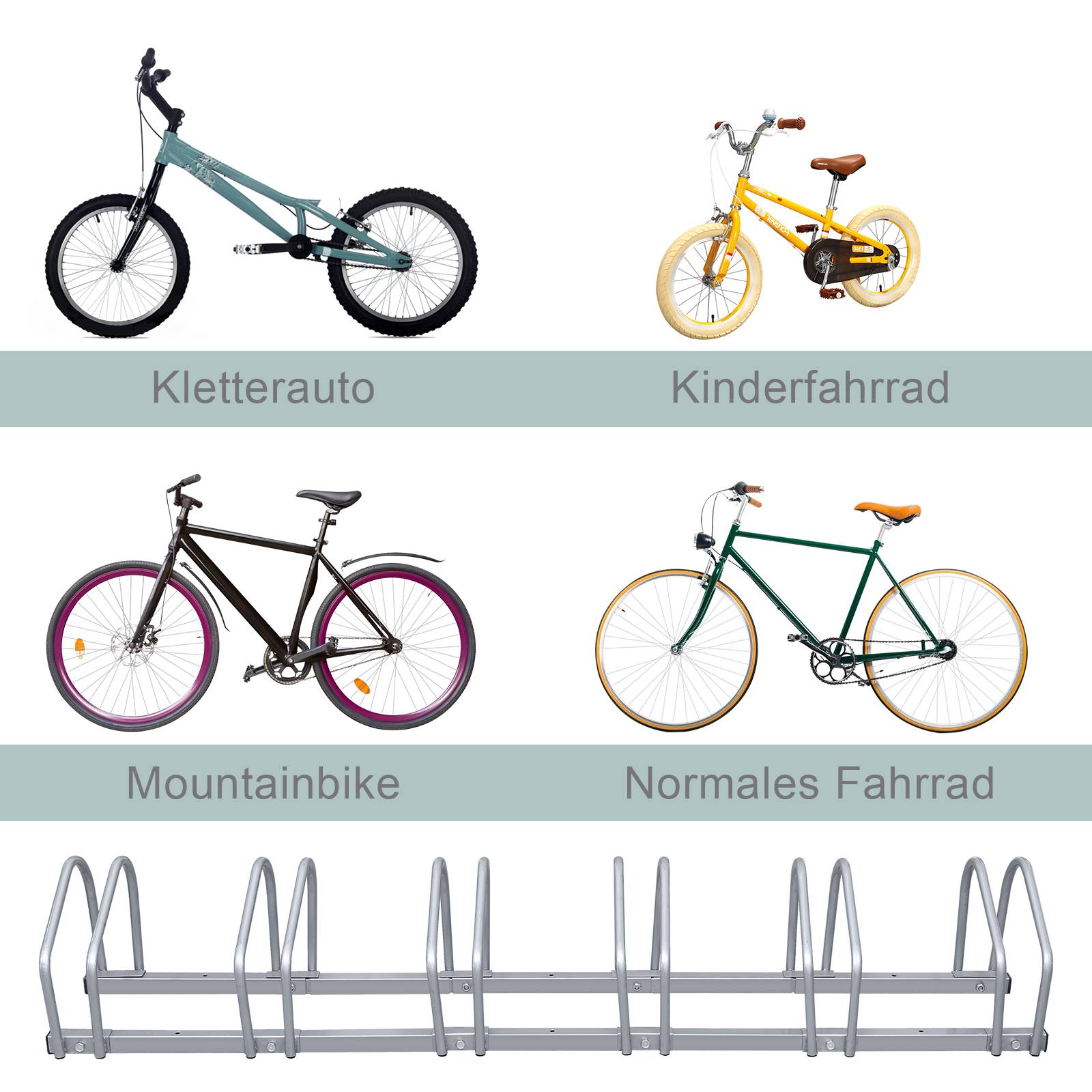 Fahrradständer für 4 Räder Ständer Silber Rad Radständer Aufstellständer Fahrradparksystem in verschiedenen Größen