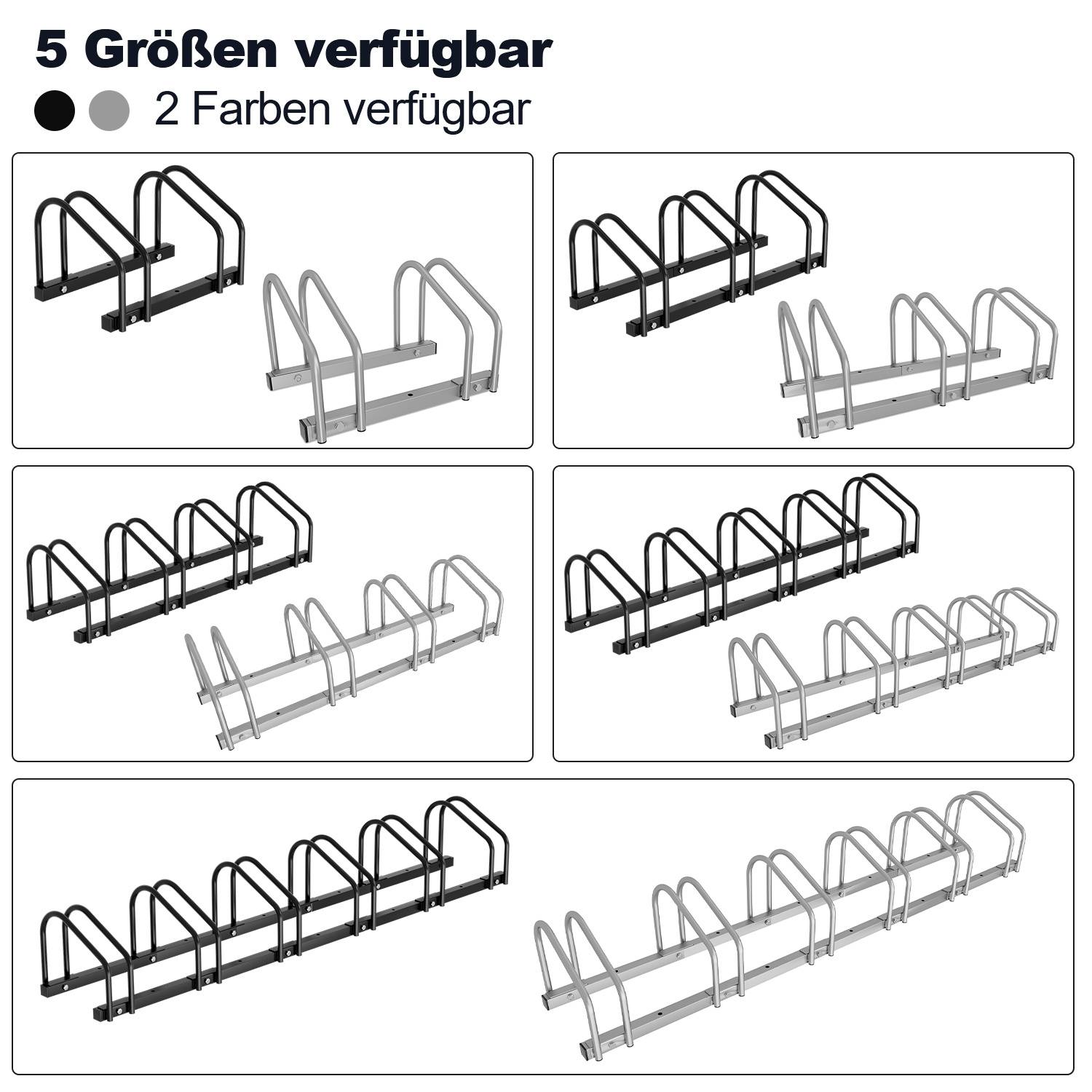 Fahrradständer Hinterradständer Mehrfachständer 5 Fahrräder Schwarz in verschiedenen Größen