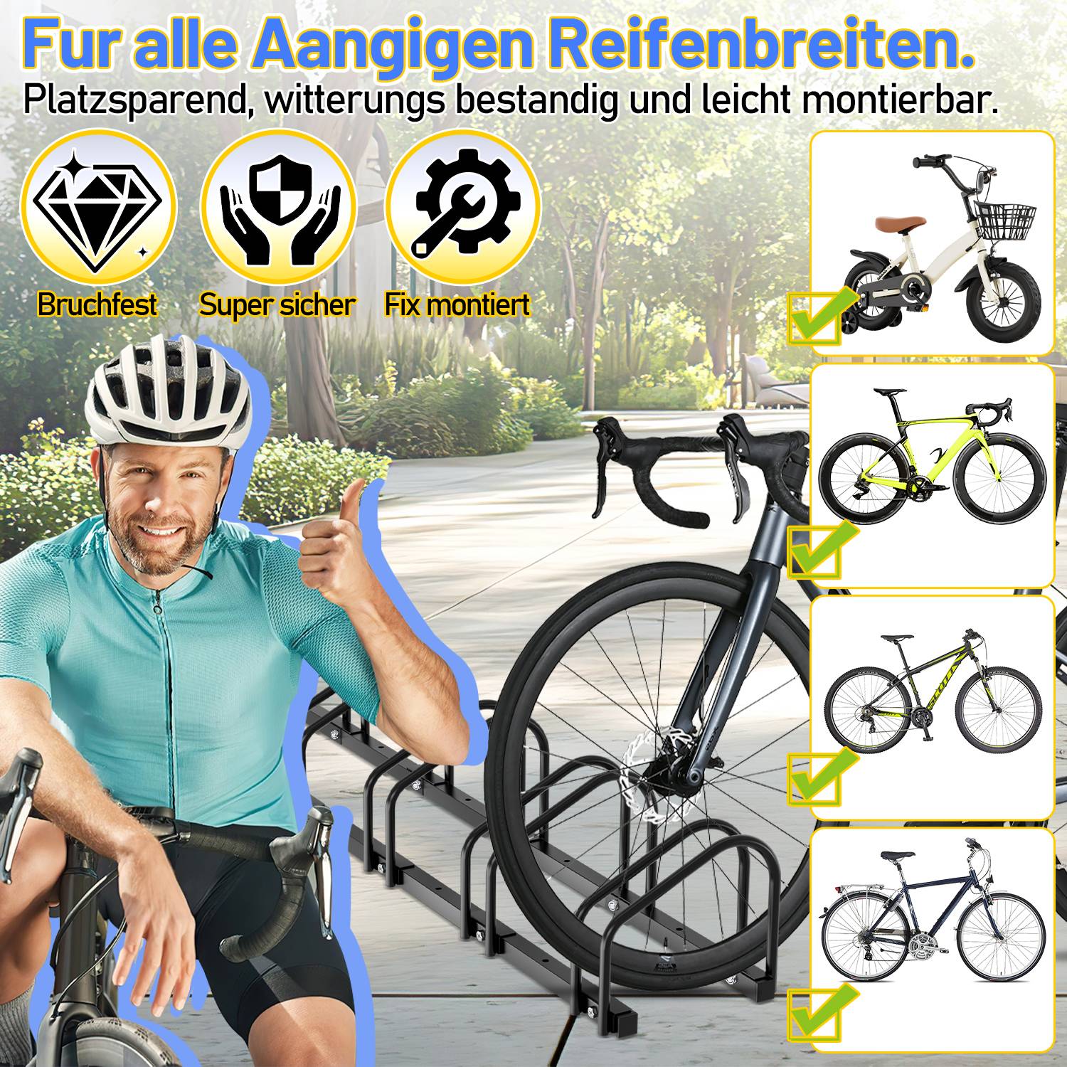 Fahrradständer Hinterradständer Mehrfachständer 6 Fahrräder Schwarz in verschiedenen Größen