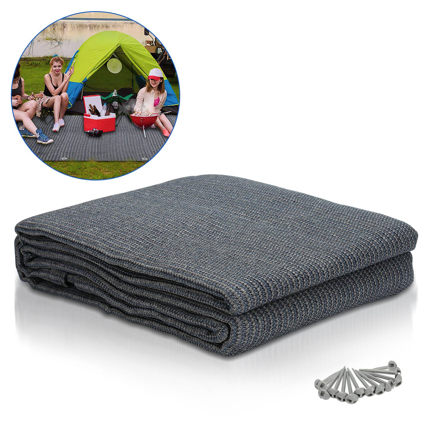 Vorzeltteppich 200x200cm Zeltteppiche mit 13 Nagel und 12 Löchern Camping teppich HDPE Zeltunterlage, Grau