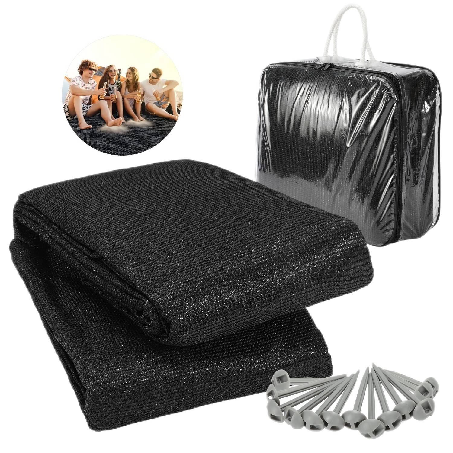 Vorzeltteppich 250x350cm Zeltteppiche mit 13 Nagel und 12 Löchern Camping teppich HDPE Zeltunterlage, Schwarz