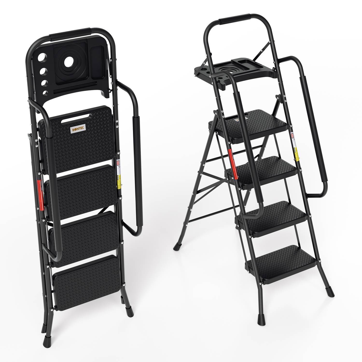 klappbar Trittleiter Leiter 4-Stufen Anti-Rutsch-Pedal Tritt-Leiter Klapptritt Tritthocker Klappleiter bis 150kg Abnehmbare Armlehnen Stahl