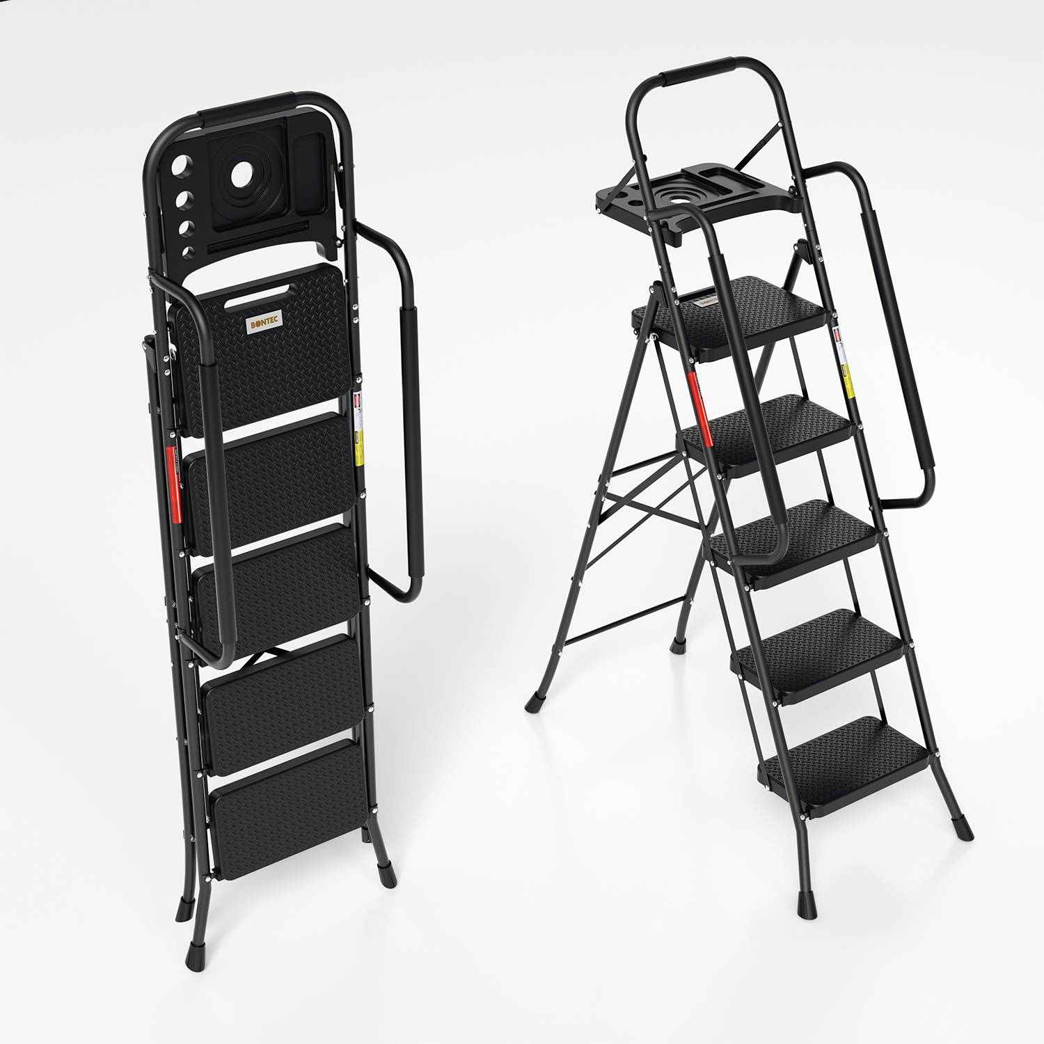 klappbar Trittleiter Leiter 5-Stufen Anti-Rutsch-Pedal Tritt-Leiter Klapptritt Tritthocker Klappleiter bis 150kg Abnehmbare Armlehnen Stahl