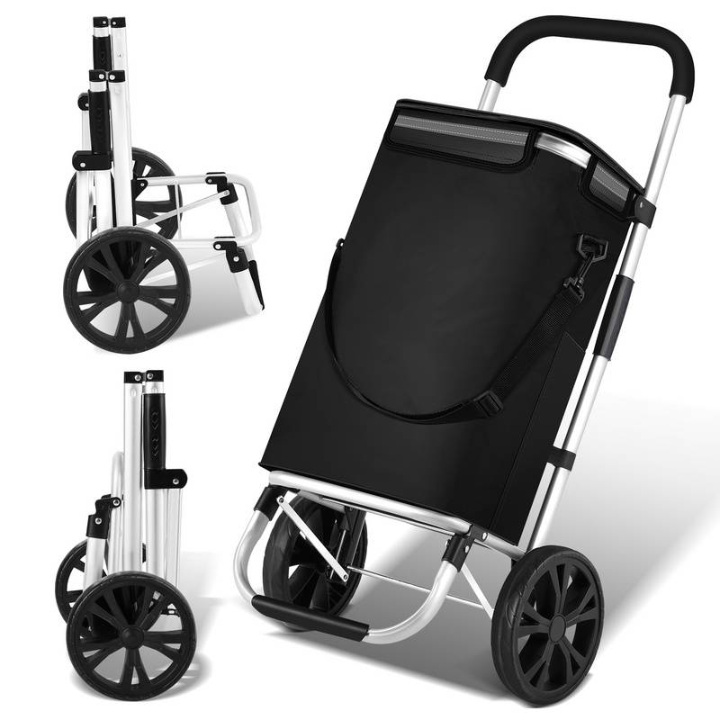 3in1 Einkaufstrolley Trolley 40 Liter bis 40 kg klappbar abnehmbare Tasche Aluminium Stabil Schwarz 2 Rollen