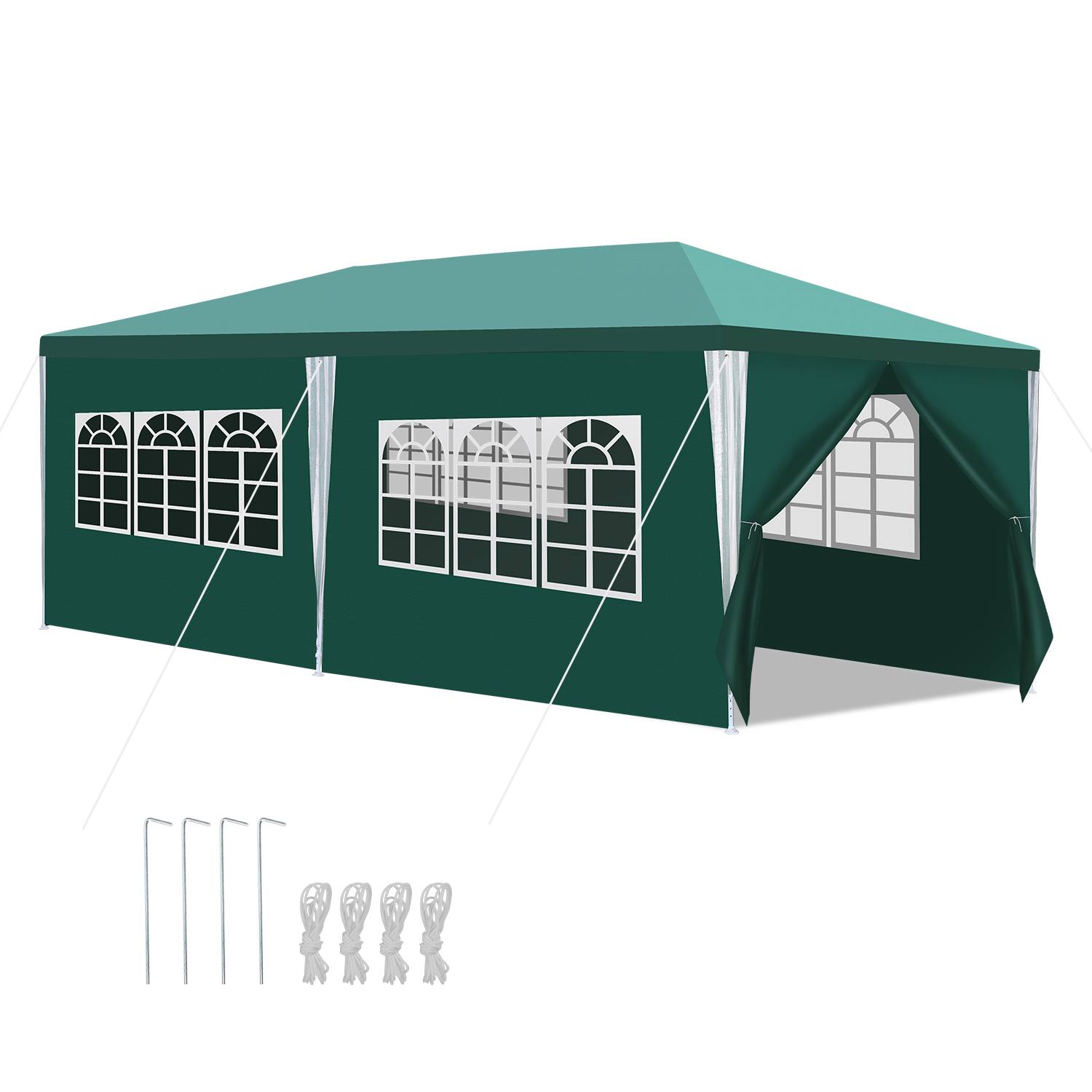 Pavillon 3x6m, Festzelt Gartenzelt Wasserdicht, UV-Schutz, mit 5 Seitenteilen und 1 Eingängen, für Garten Terrasse Feier Party, Grün
