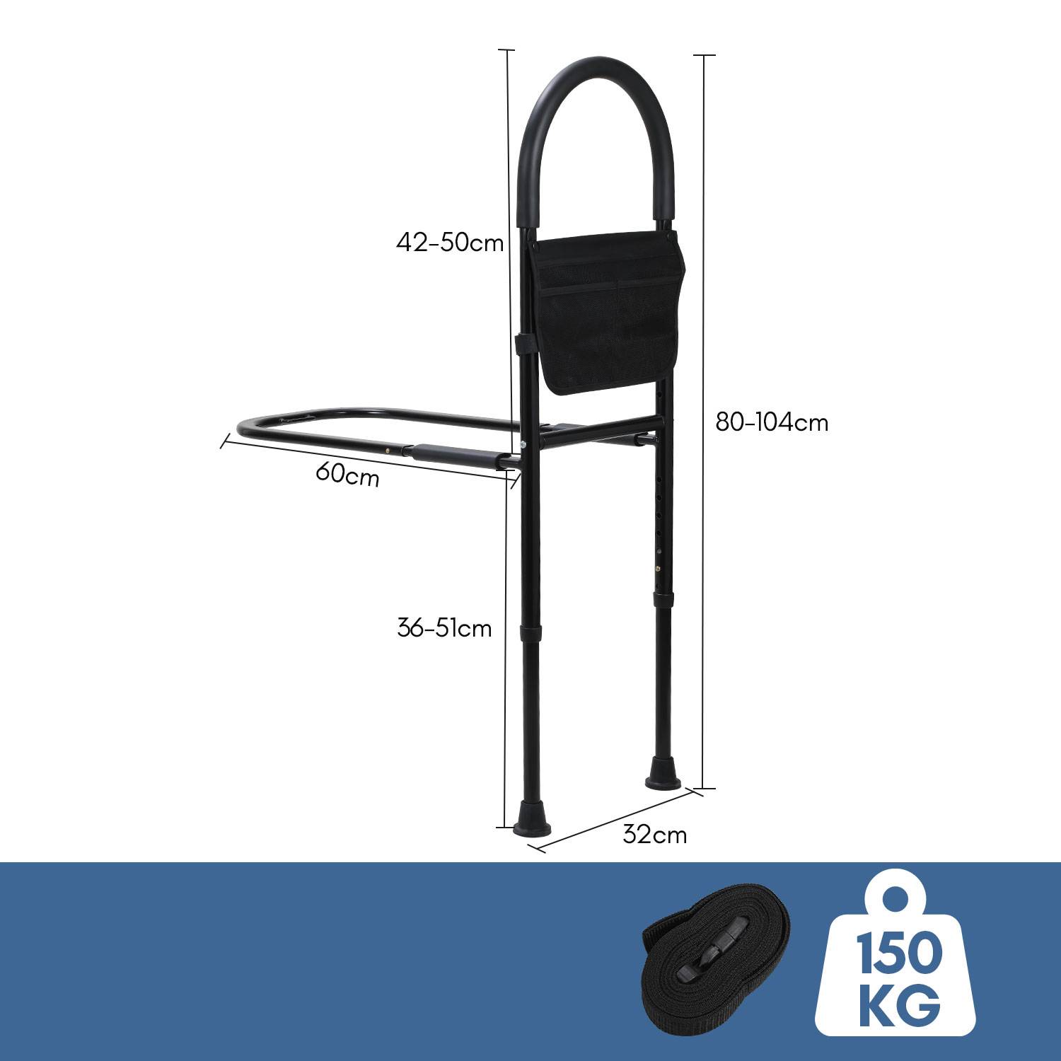 Bettgitter Aufstehhilfe Bett Haltegriffe Hilfsmittel für Senioren Verstellbare 83-113cm Anti-Rutsch mit Ablagetasche