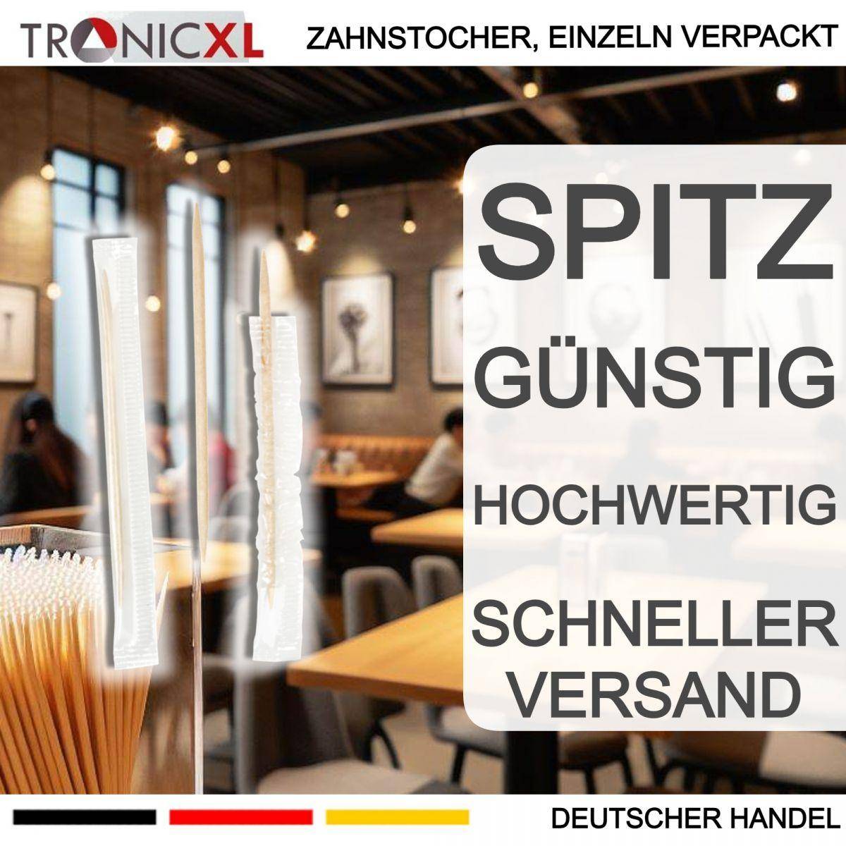 1000x Zahnstocher einzeln verpackt Gastro Gastronomie Bistro Holz Zubehör hygienisch Einweg Restaurant Party Buffet