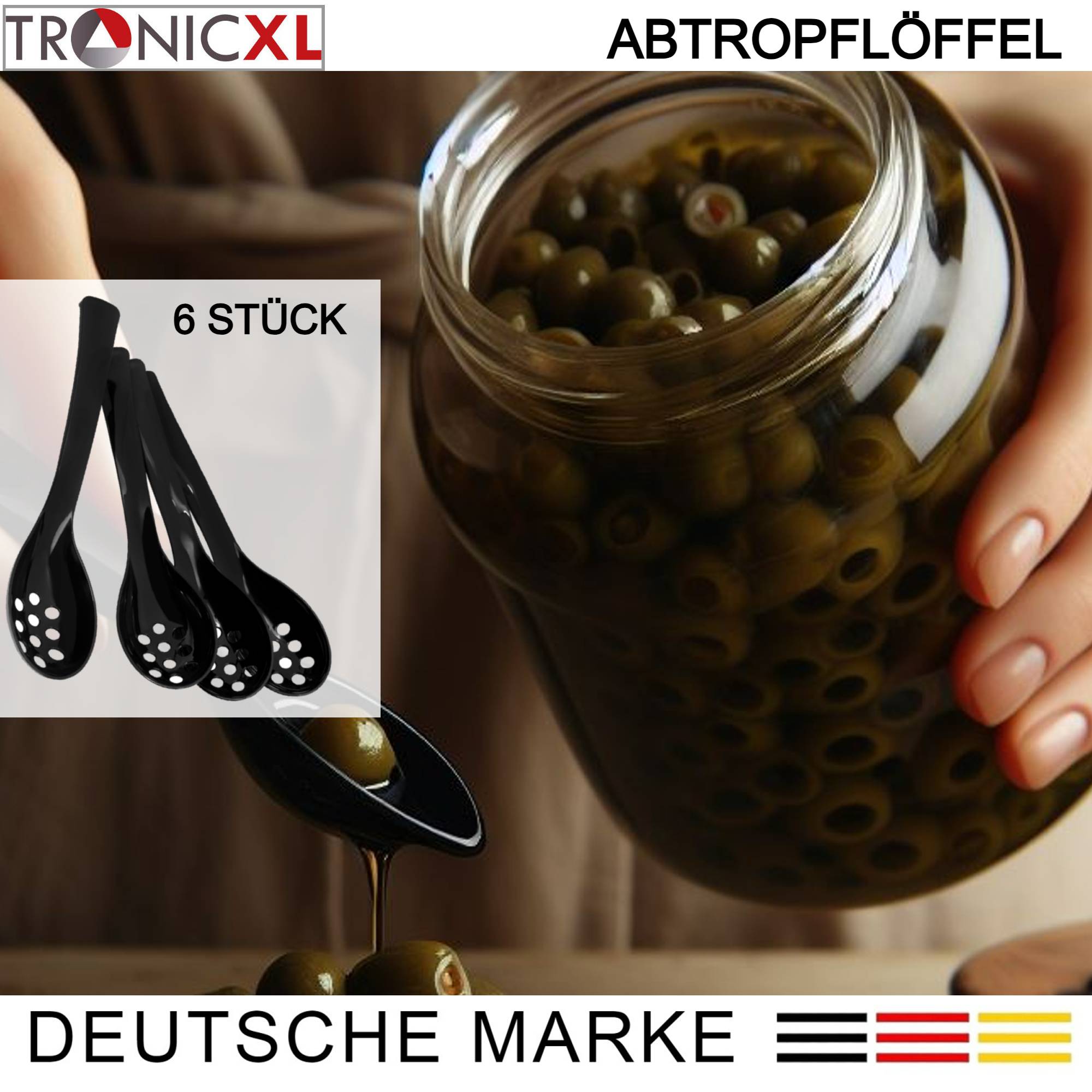 6 Stück Abtropflöffel Schaumlöffel Löffel Löffelsieb Schaumkelle Abseihlöffel Küchenzubehör Küchengeräte Gastronomie