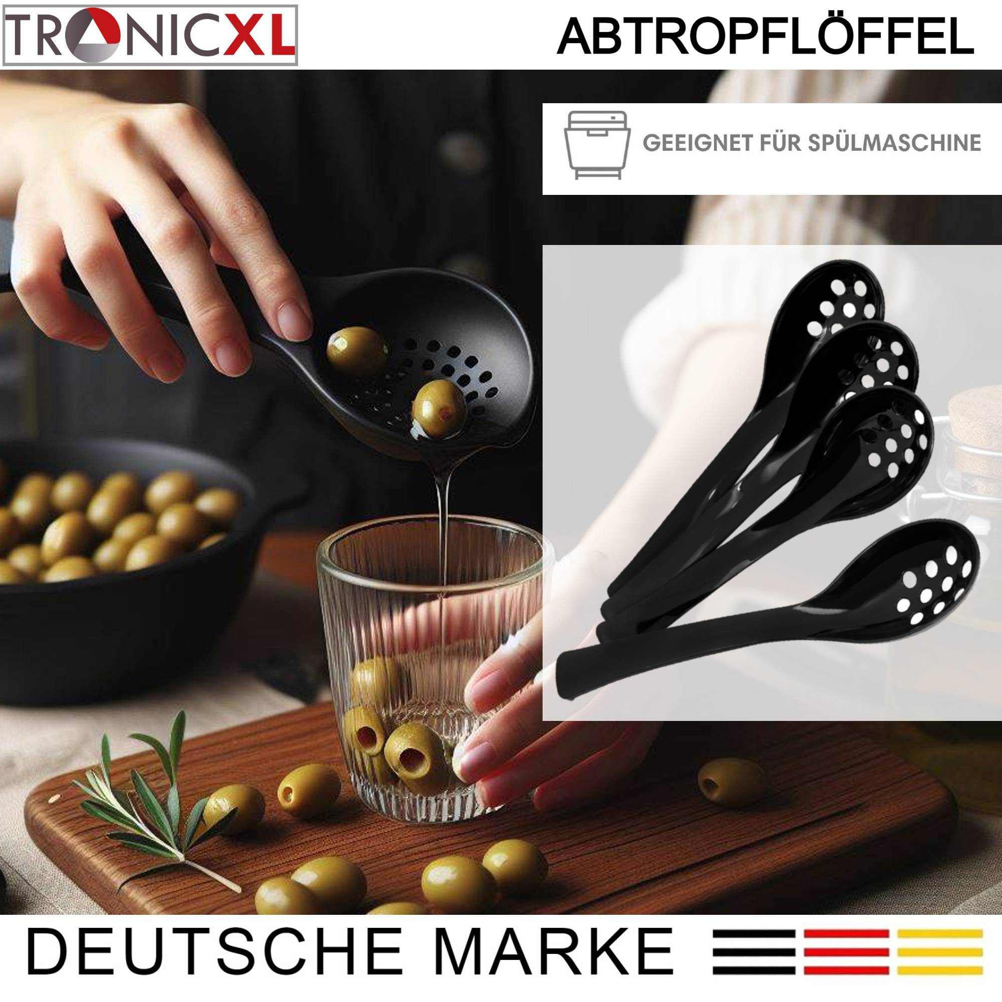 6 Stück Abtropflöffel Schaumlöffel Löffel Löffelsieb Schaumkelle Abseihlöffel Küchenzubehör Küchengeräte Gastronomie