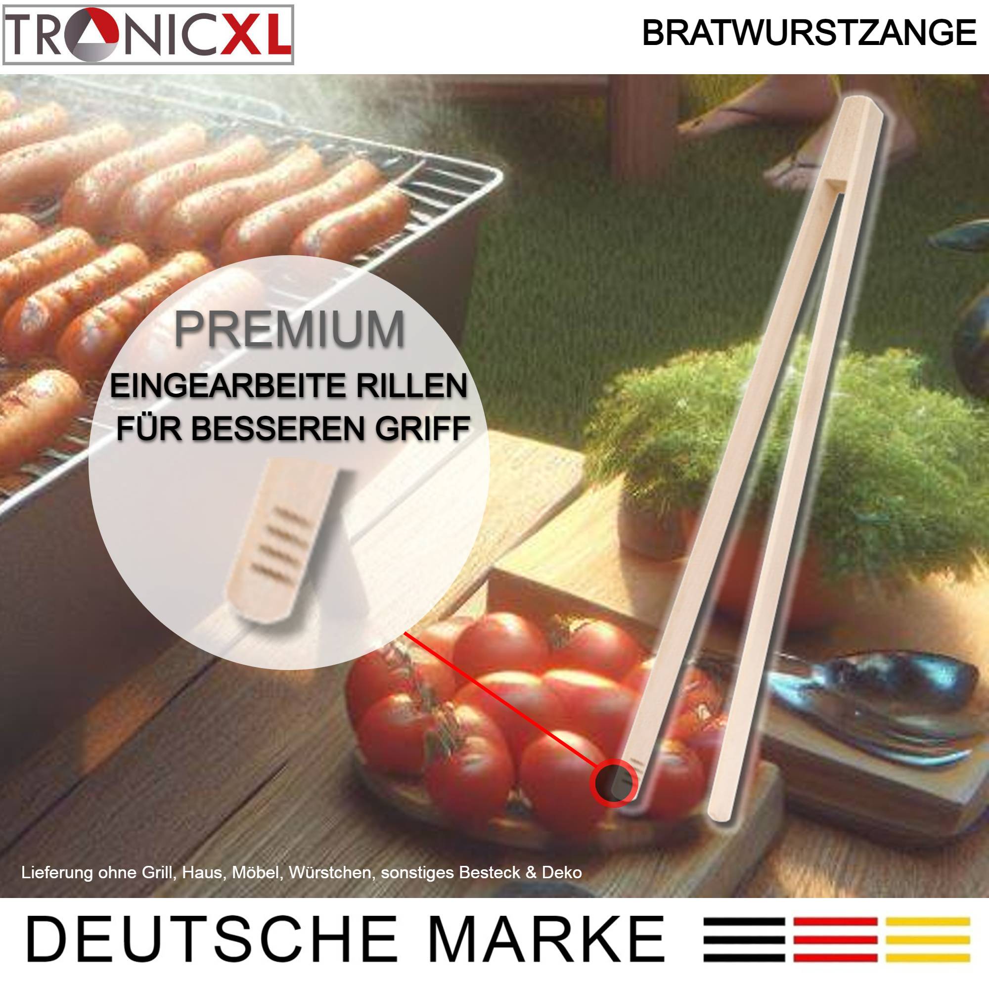 100 Stück Grillzange 32cm Bratwurstzange Grillen Grill Zange BBQ Posten Essstäbchen Küche Gastro Party robust Sushi Holz