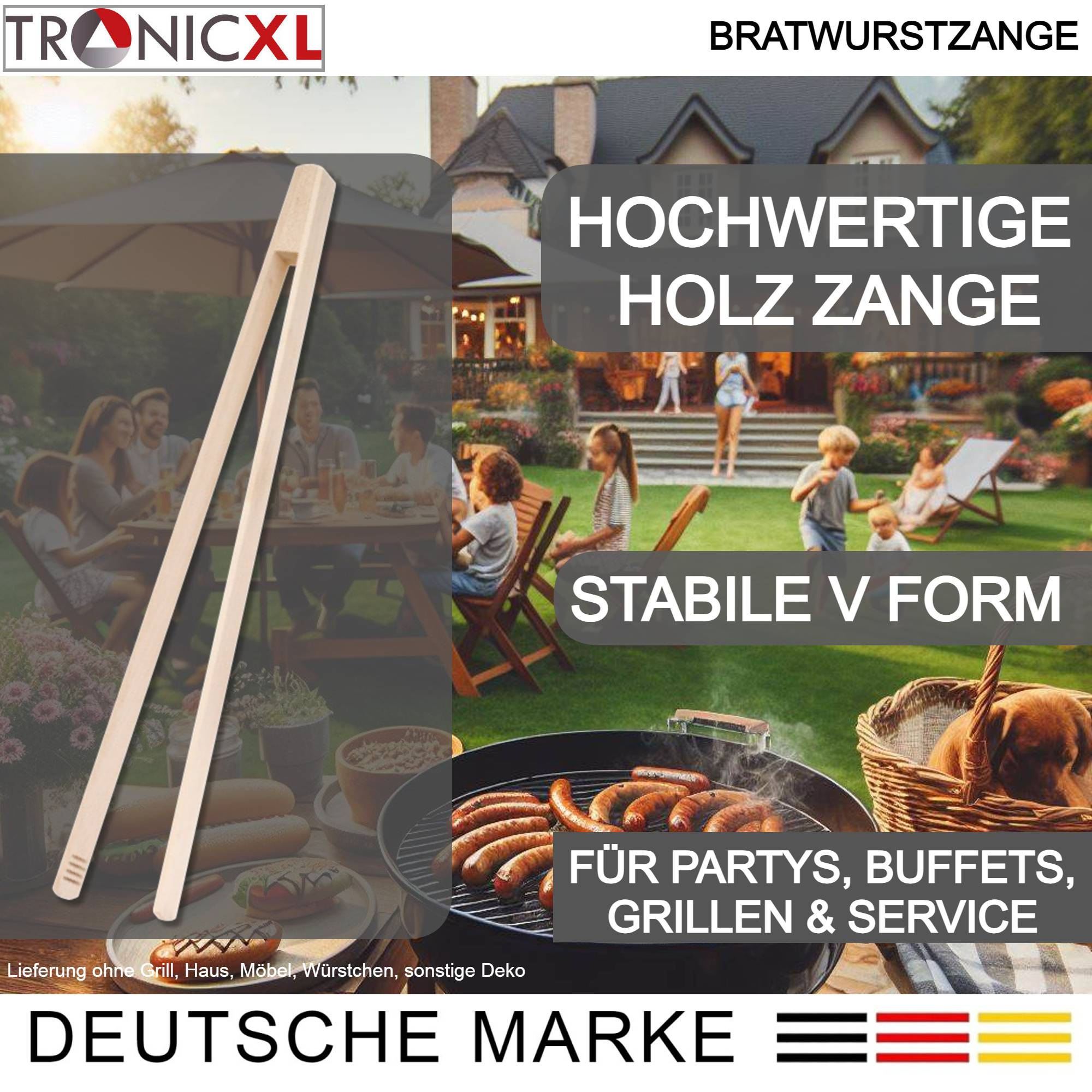100 Stück Grillzange 32cm Bratwurstzange Grillen Grill Zange BBQ Posten Essstäbchen Küche Gastro Party robust Sushi Holz