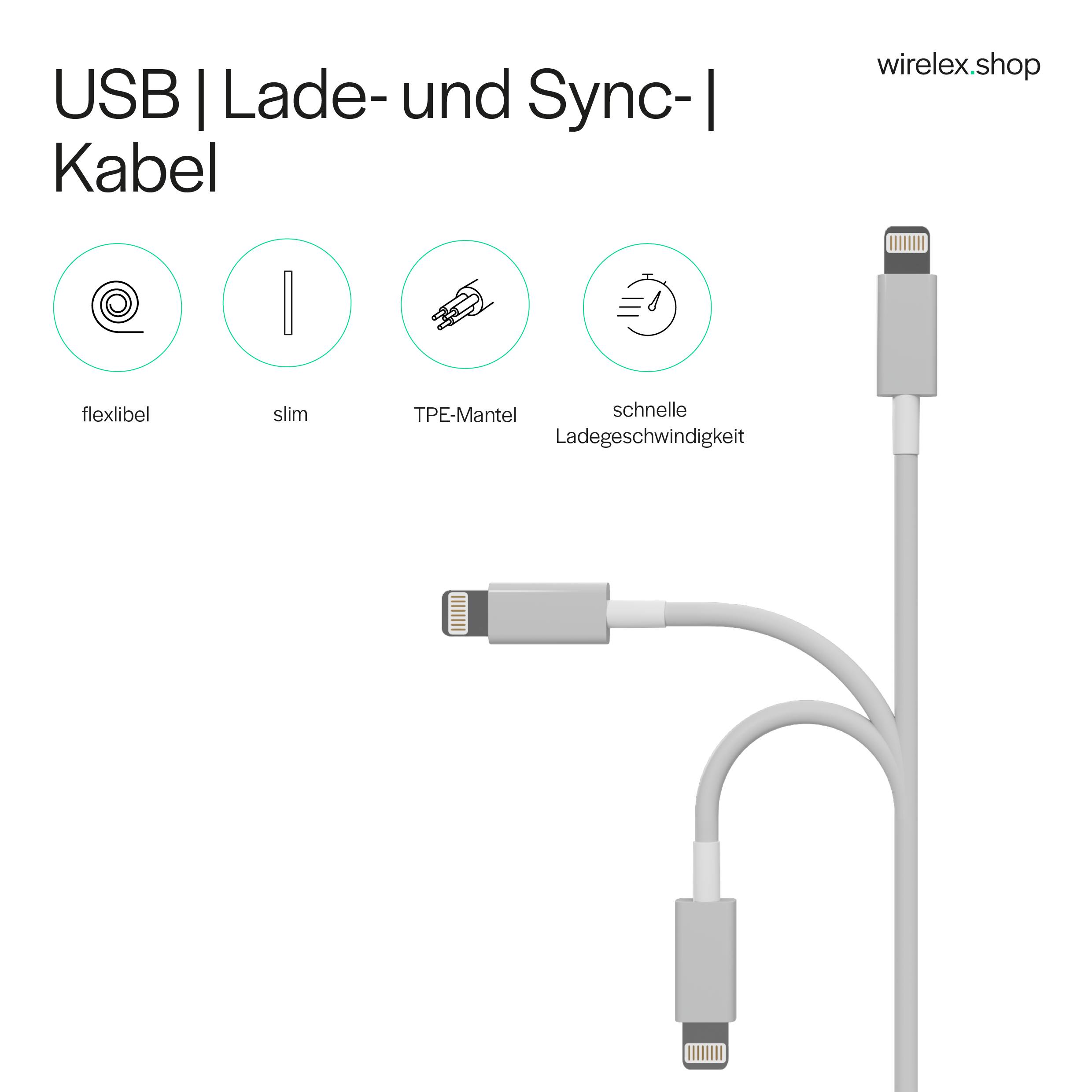 Flexline USB-C auf 8-Pin Ladekabel, weiß, 2,0m