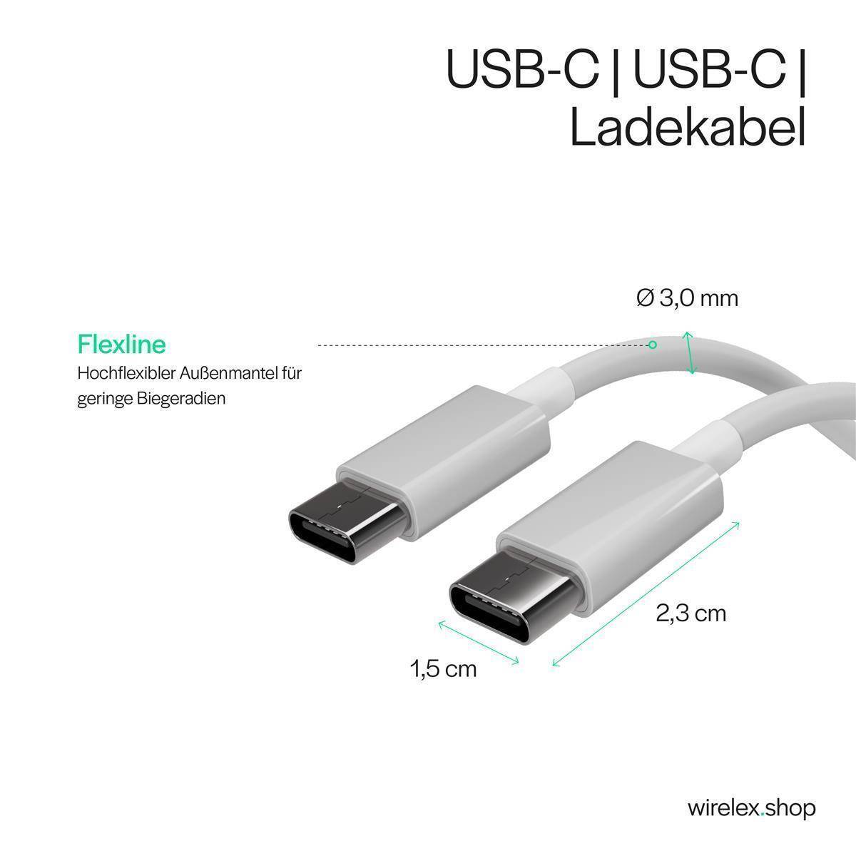 Flexline USB Ladekabel, USB-C Stecker auf USB-C Stecker, 2.0, ABS, weiß