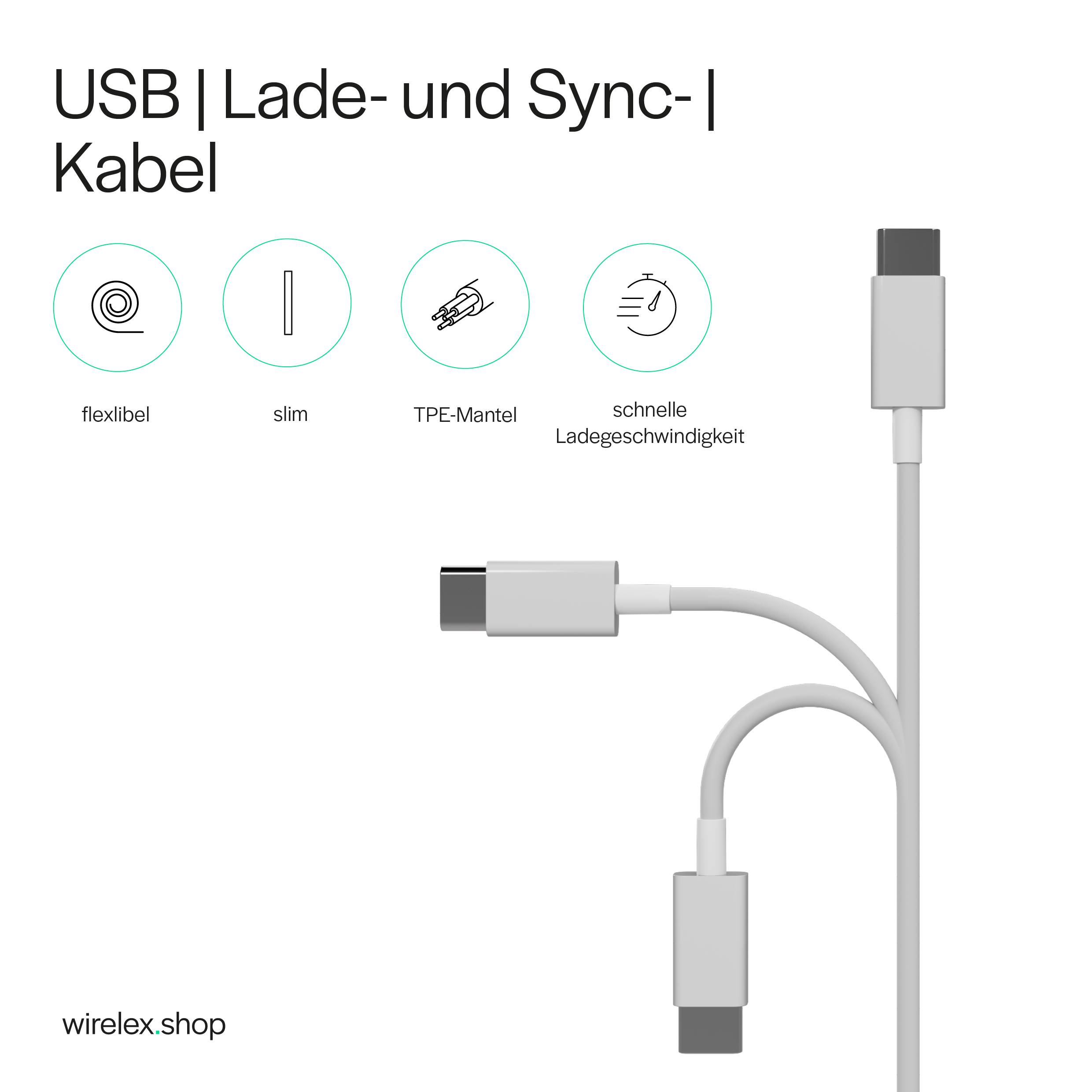 Flexline USB Ladekabel, USB-C Stecker auf USB-C Stecker, 2.0, ABS, weiß