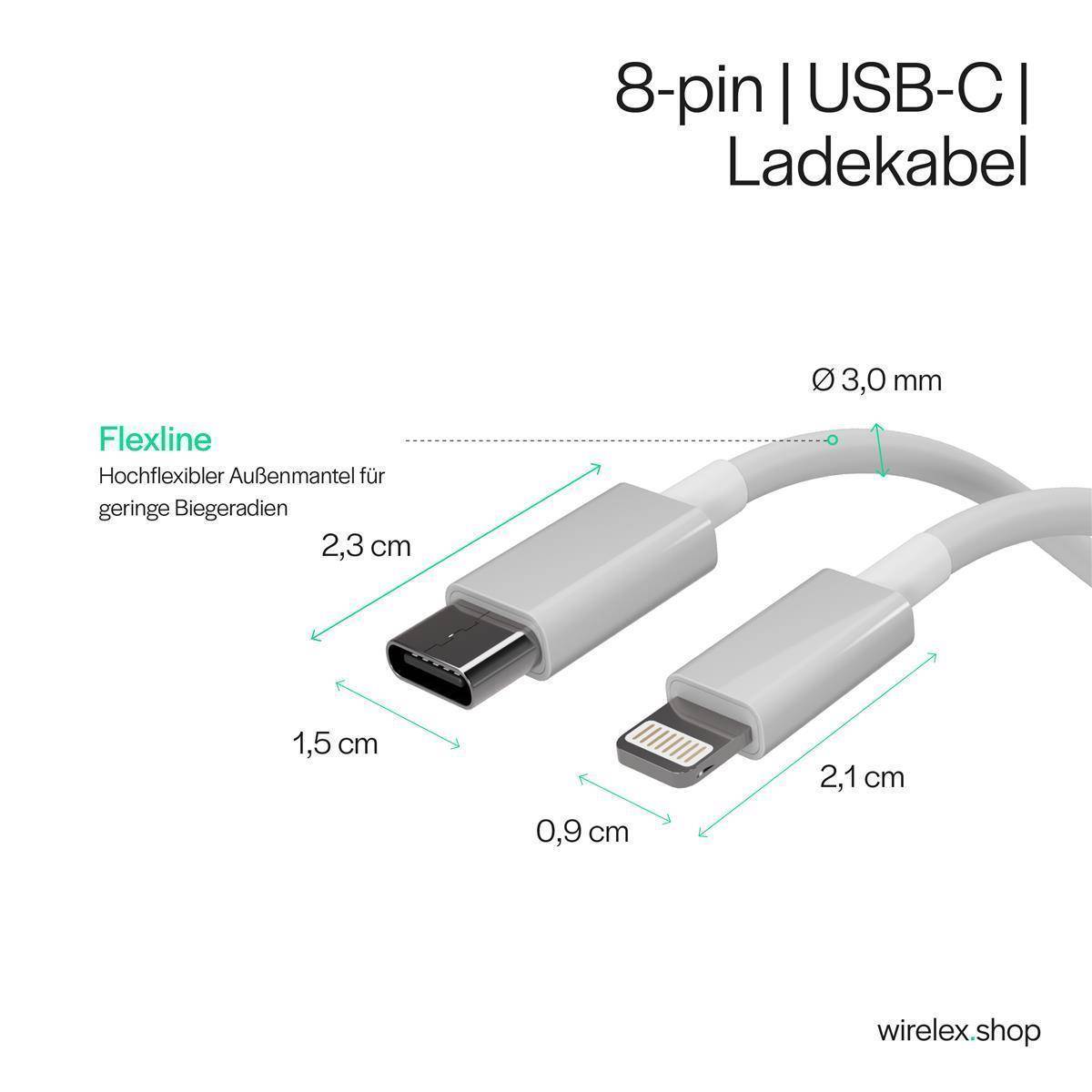 Flexline USB-C auf 8-Pin Ladekabel, weiß, 2,0m