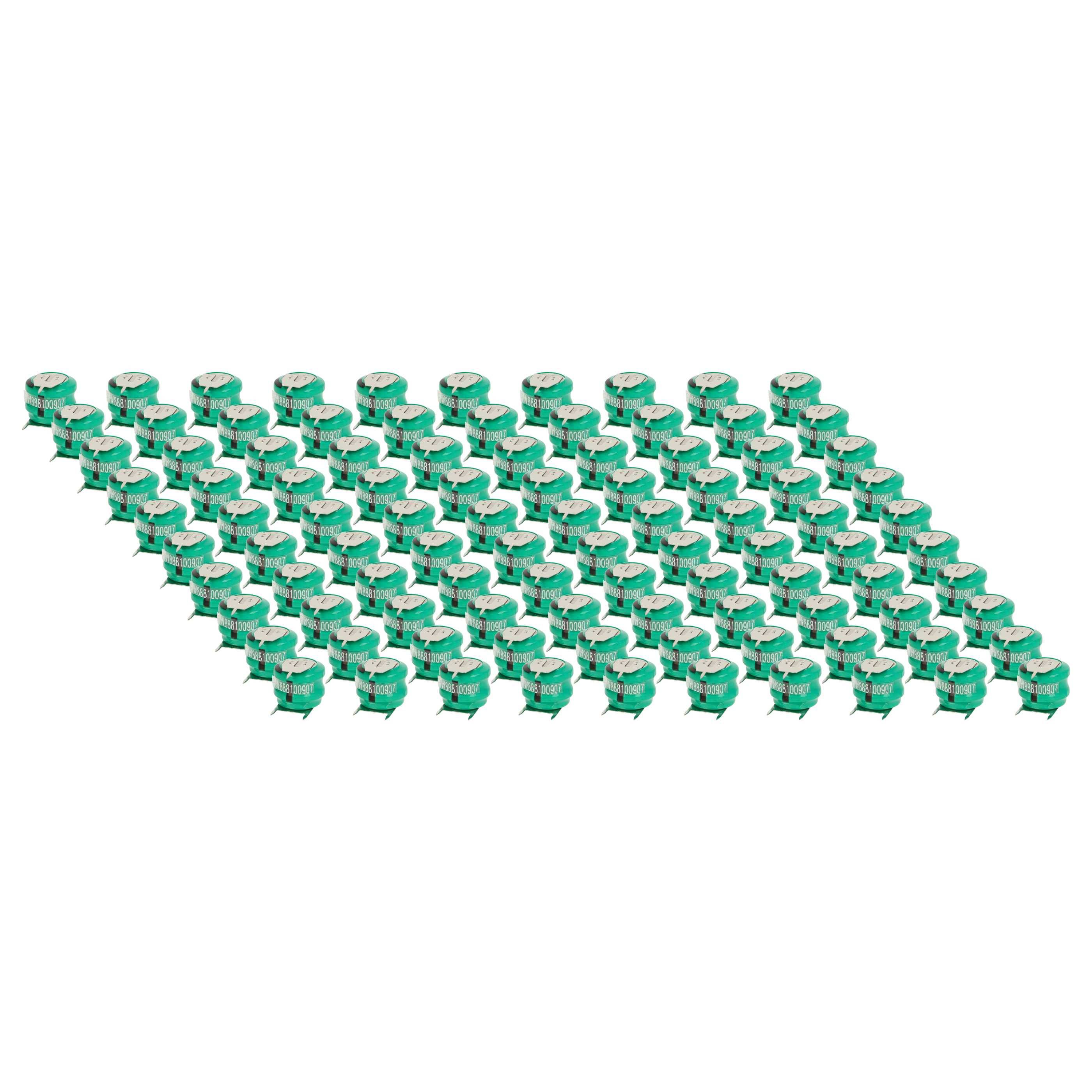 vhbw 100x NiMH Ersatz Knopfzellen-Akku Typ V80H 3-Pins 80mAh 2,4V kompatibel mit Modellbau-Akkus, Solar-Leuchten uvm.