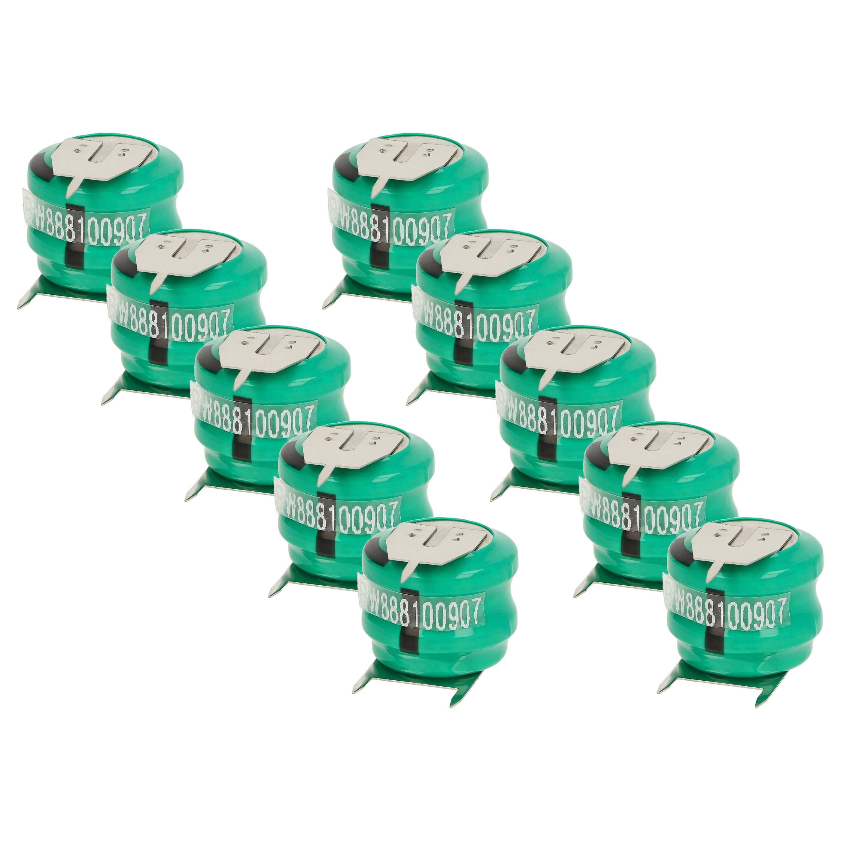 vhbw 10x NiMH Ersatz Knopfzellen-Akku Typ V80H 3-Pins 80mAh 2,4V kompatibel mit Modellbau-Akkus, Solar-Leuchten uvm.