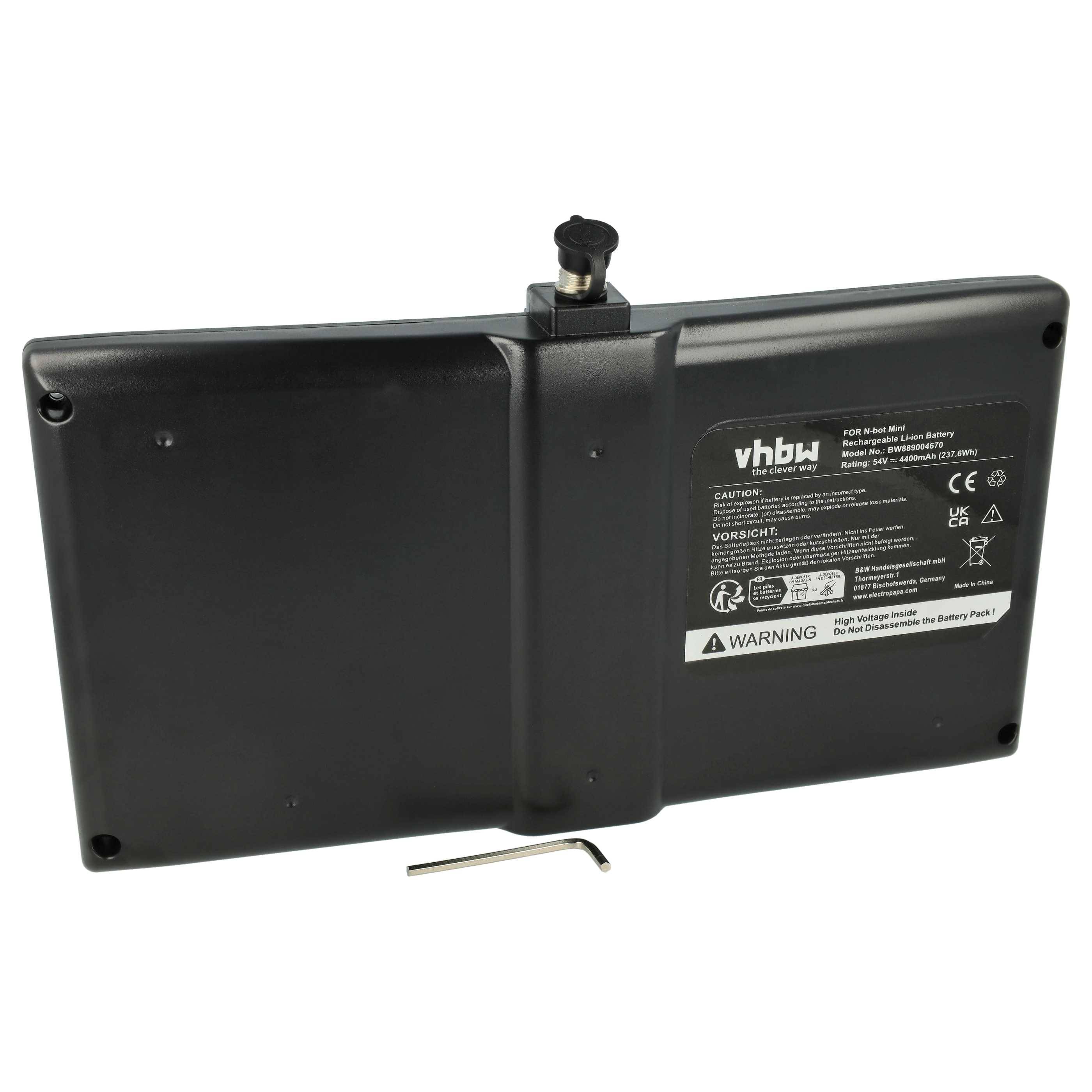 Eine wiederaufladbare vhbw Batterie für Braun Zahnbürsten, mit Spannungs- und Kapazitätsangaben auf dem Etikett sowie Sicherheitshinweisen.