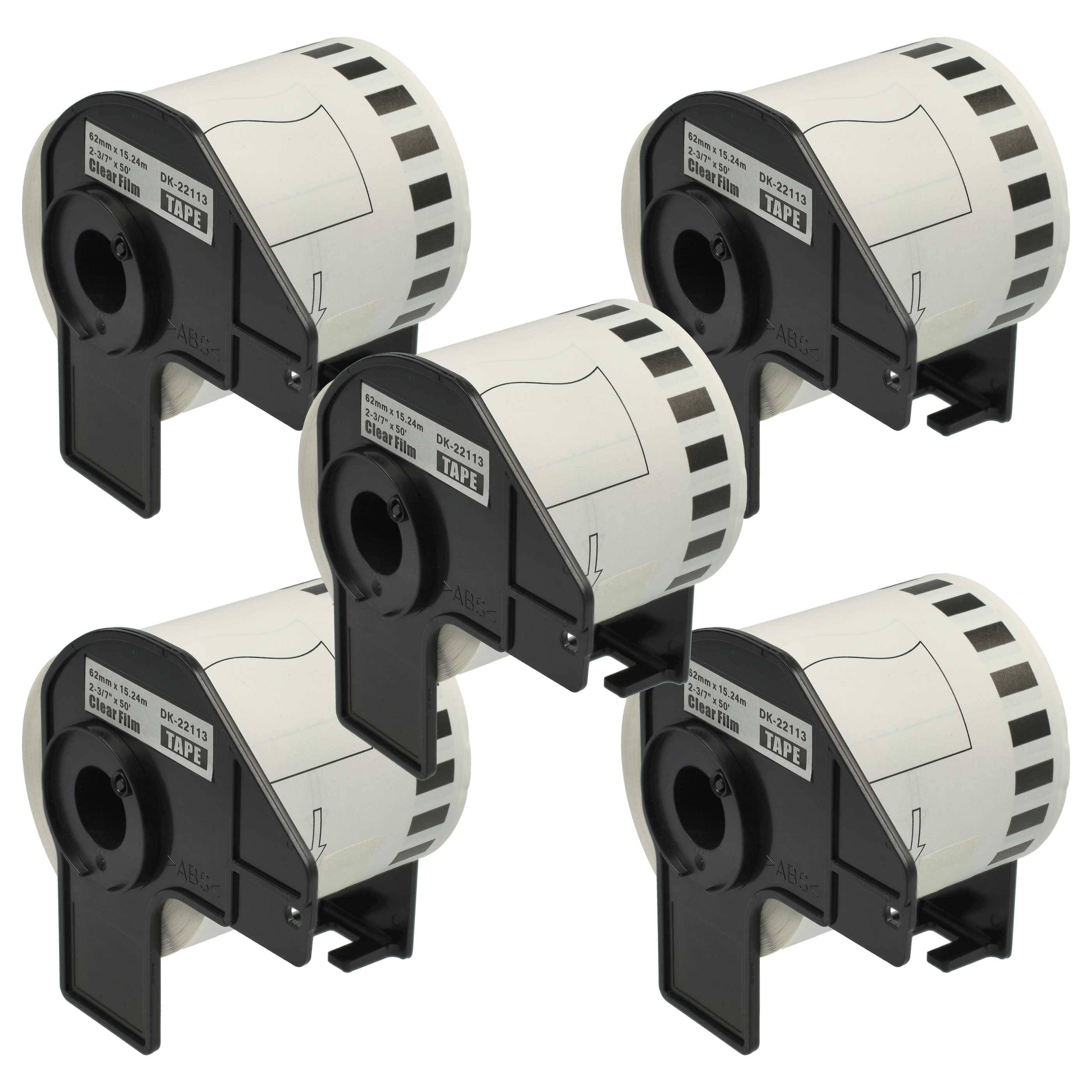 vhbw 5x Etiketten-Rolle mit Halter 62mm x 15,24m kompatibel mit Brother P-Touch QL 500, QL 1110 Serie Etiketten-Drucker - Selbstklebend