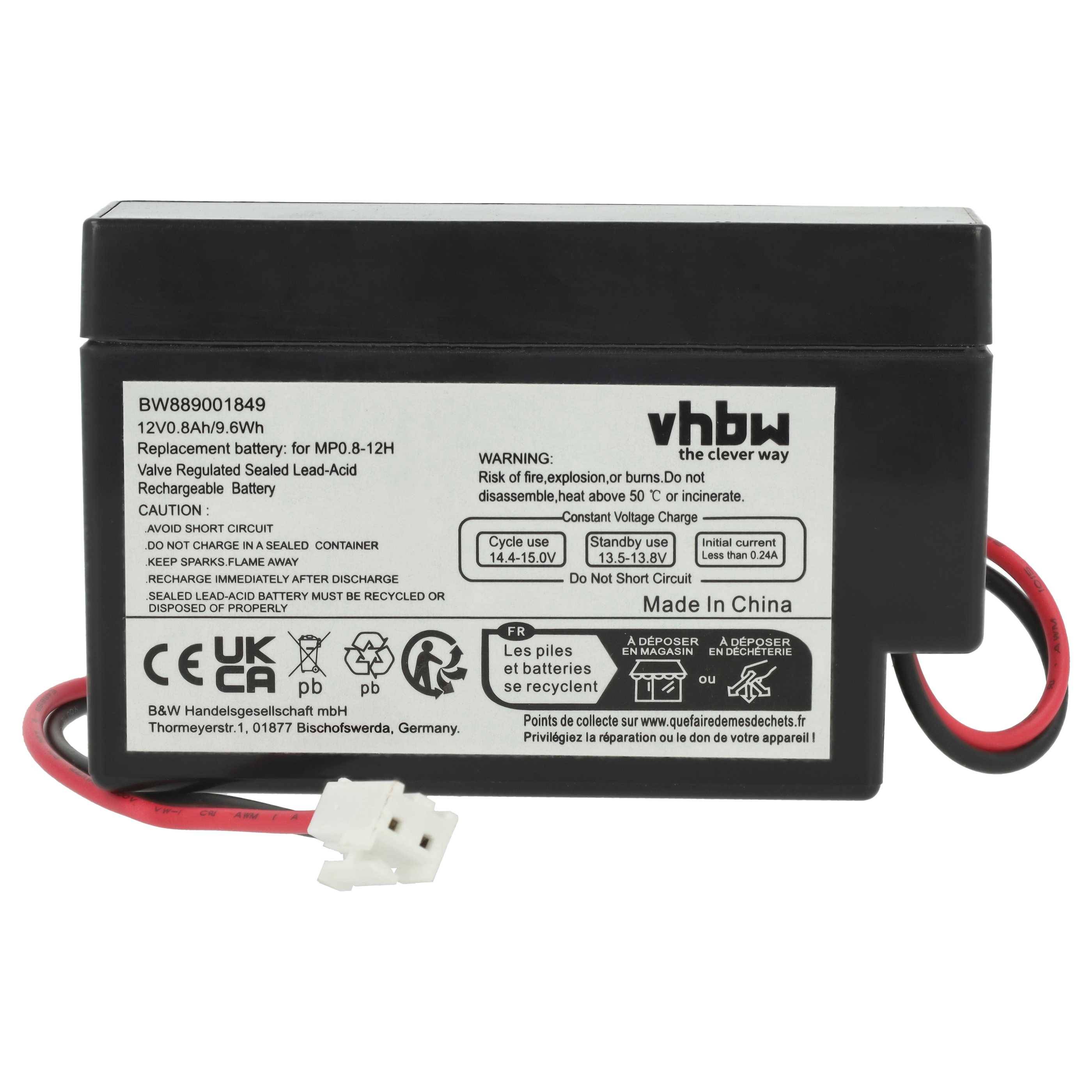 vhbw 4x Akku Ersatz für MP0.8-12H für diverse Geräte (800mAh, 12V, AGM, JST Stecker) 6x Zellen